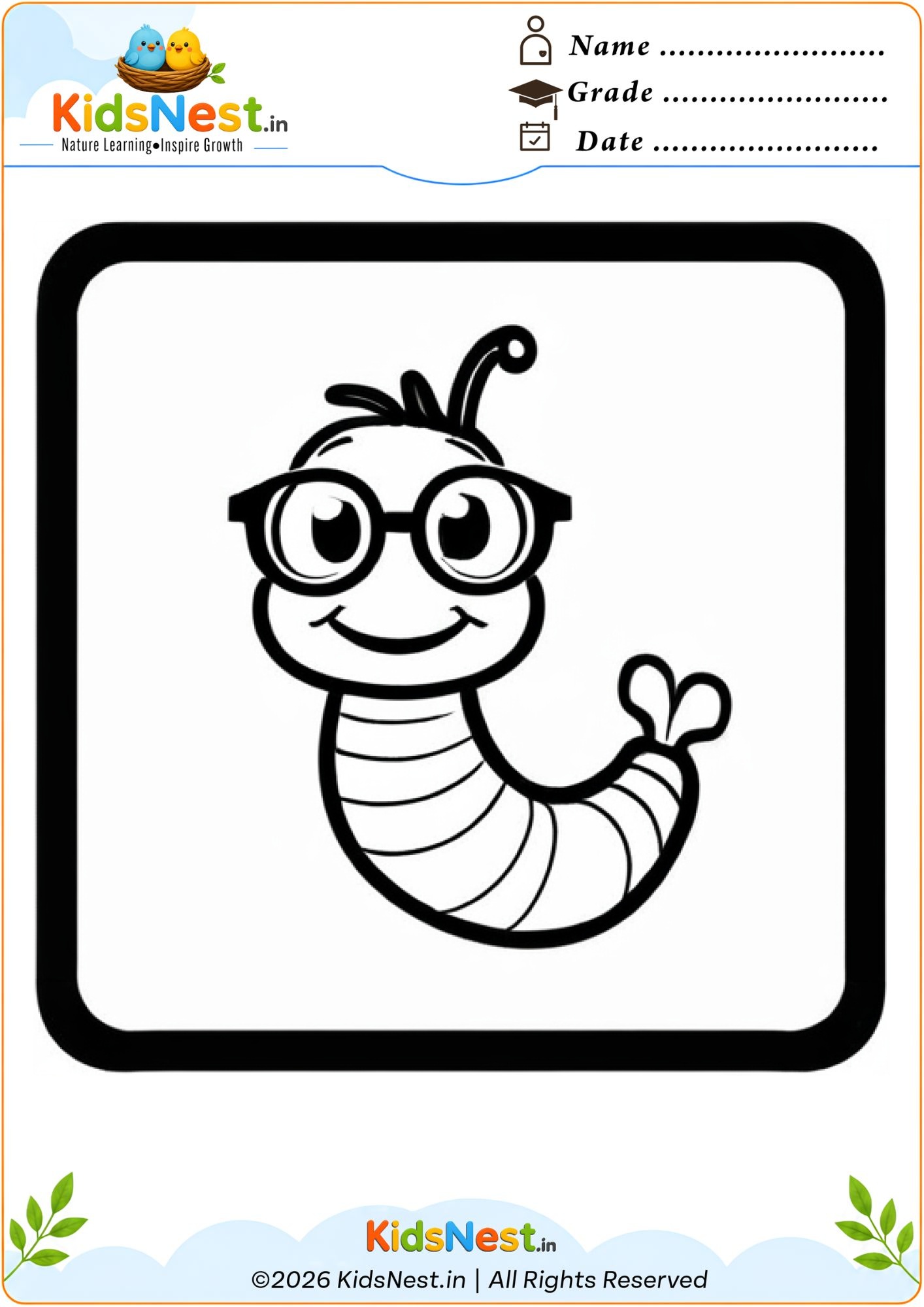 Cute Worm Coloring Worksheet for Kids | Free Printable PDF