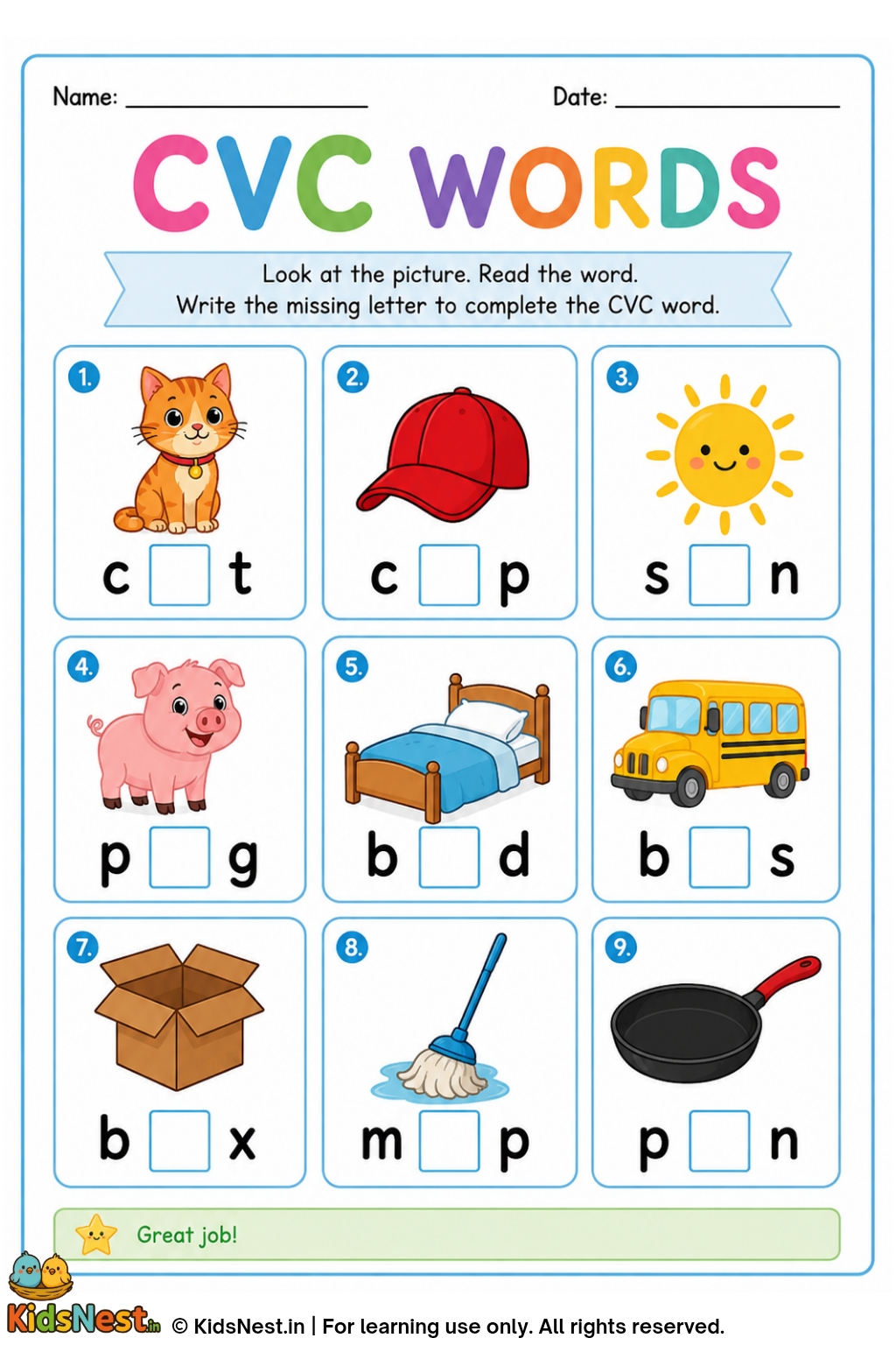 Printable CVC Worksheets for Kids | Phonics & Reading Practice