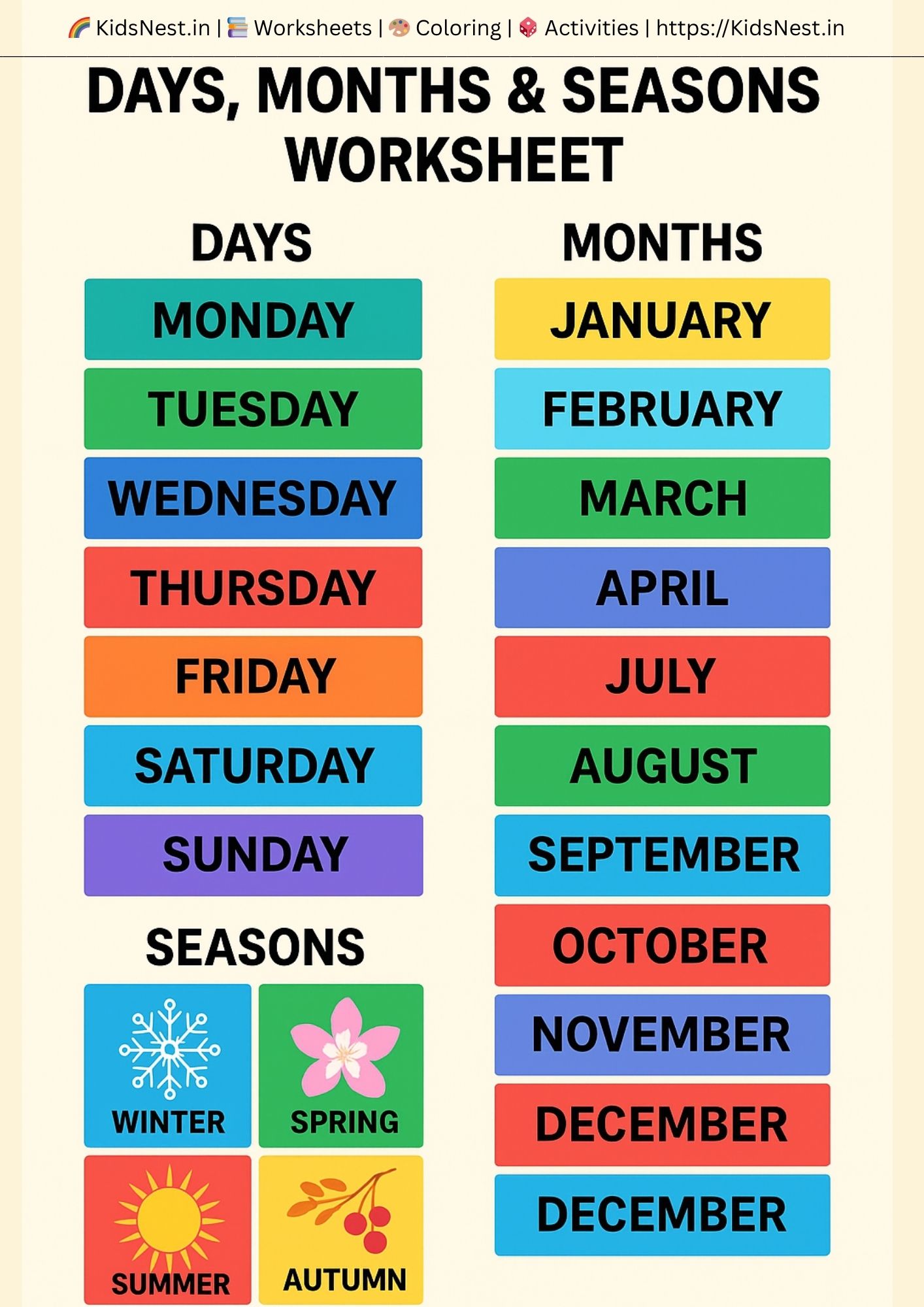 Day Month Session Chart for Kids | Printable Learning Activity