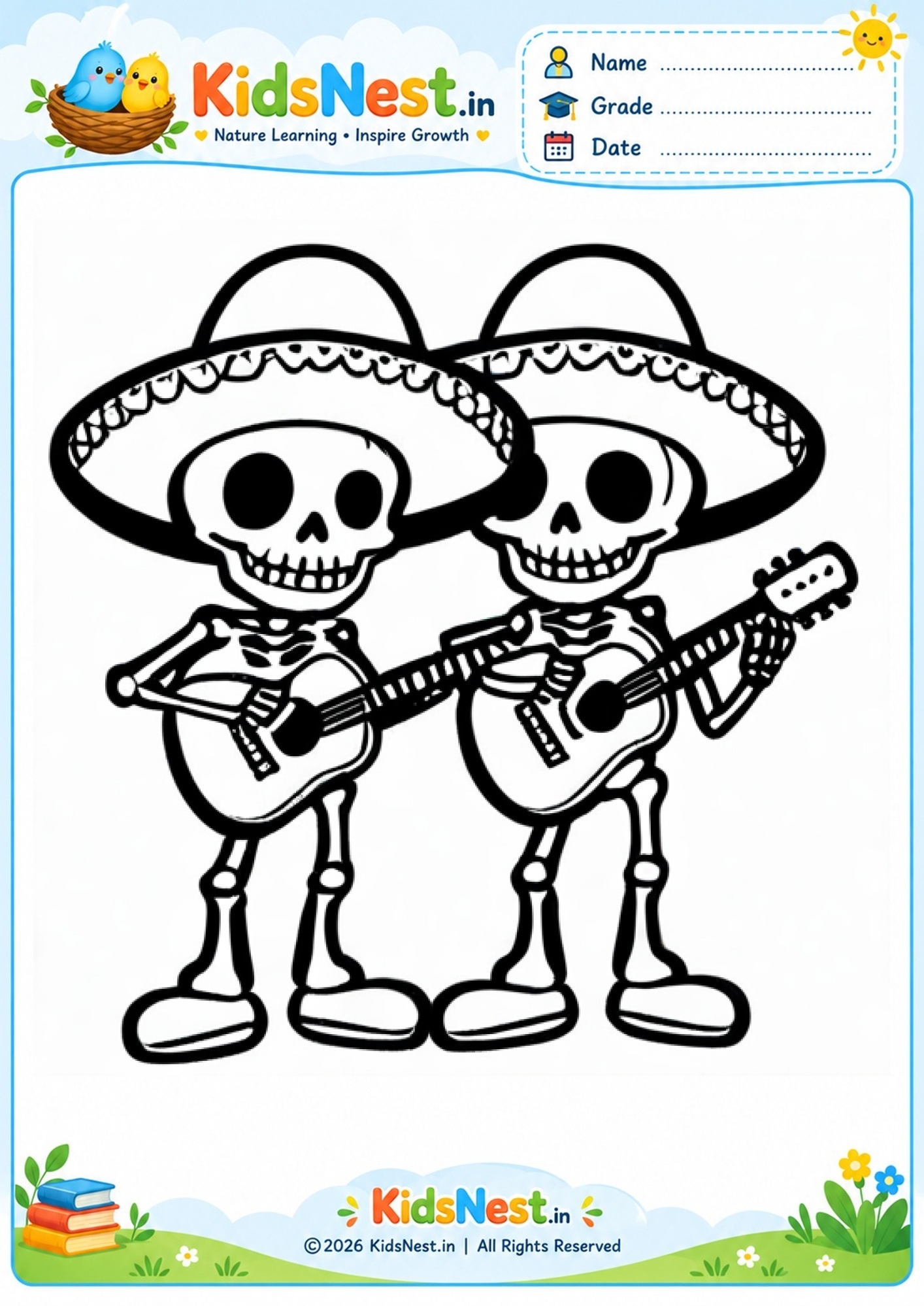 Day of the Dead Musical Skeletons Coloring Page | Printable