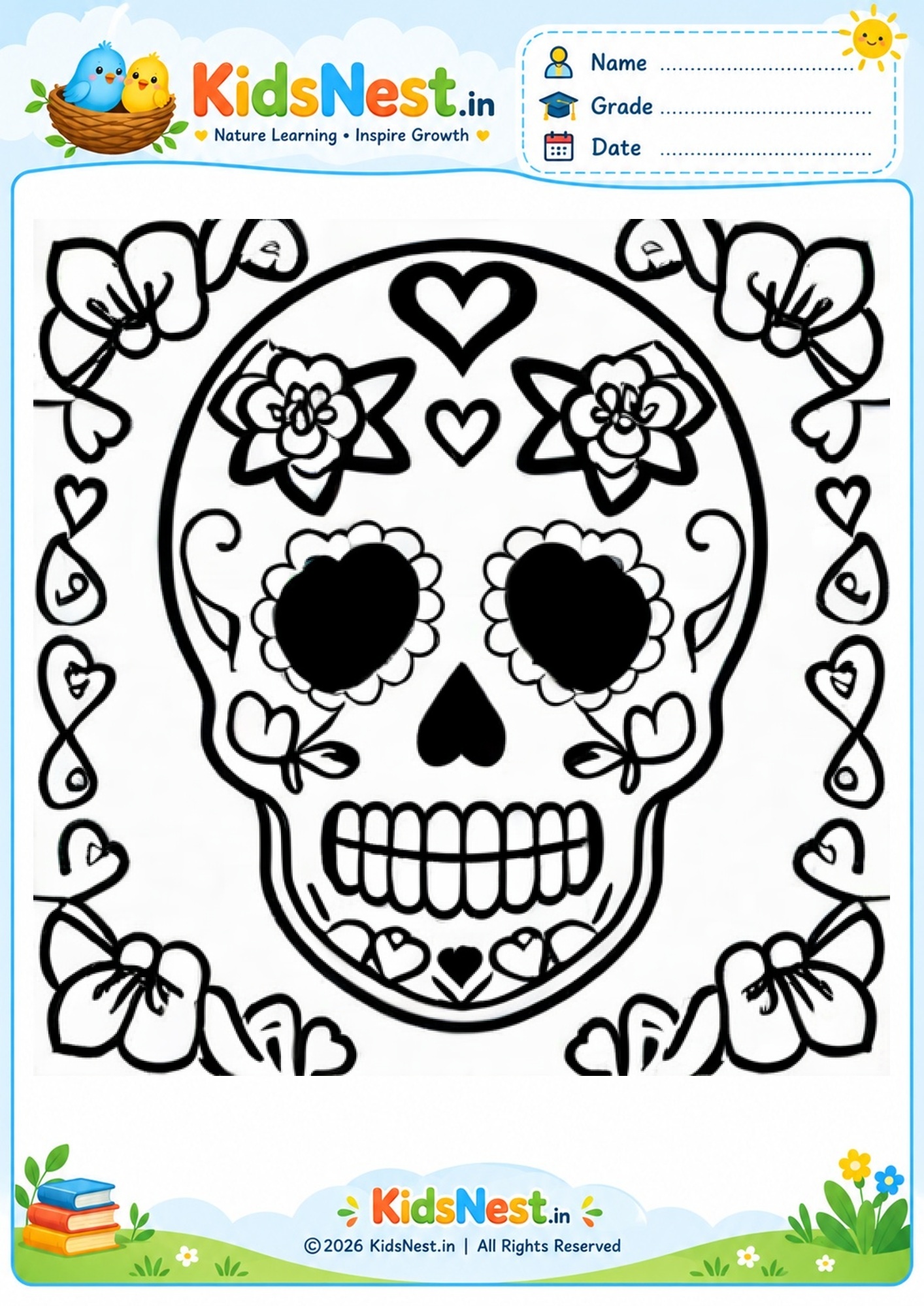 Free Sugar Skull Coloring Page | Day of the Dead Worksheet