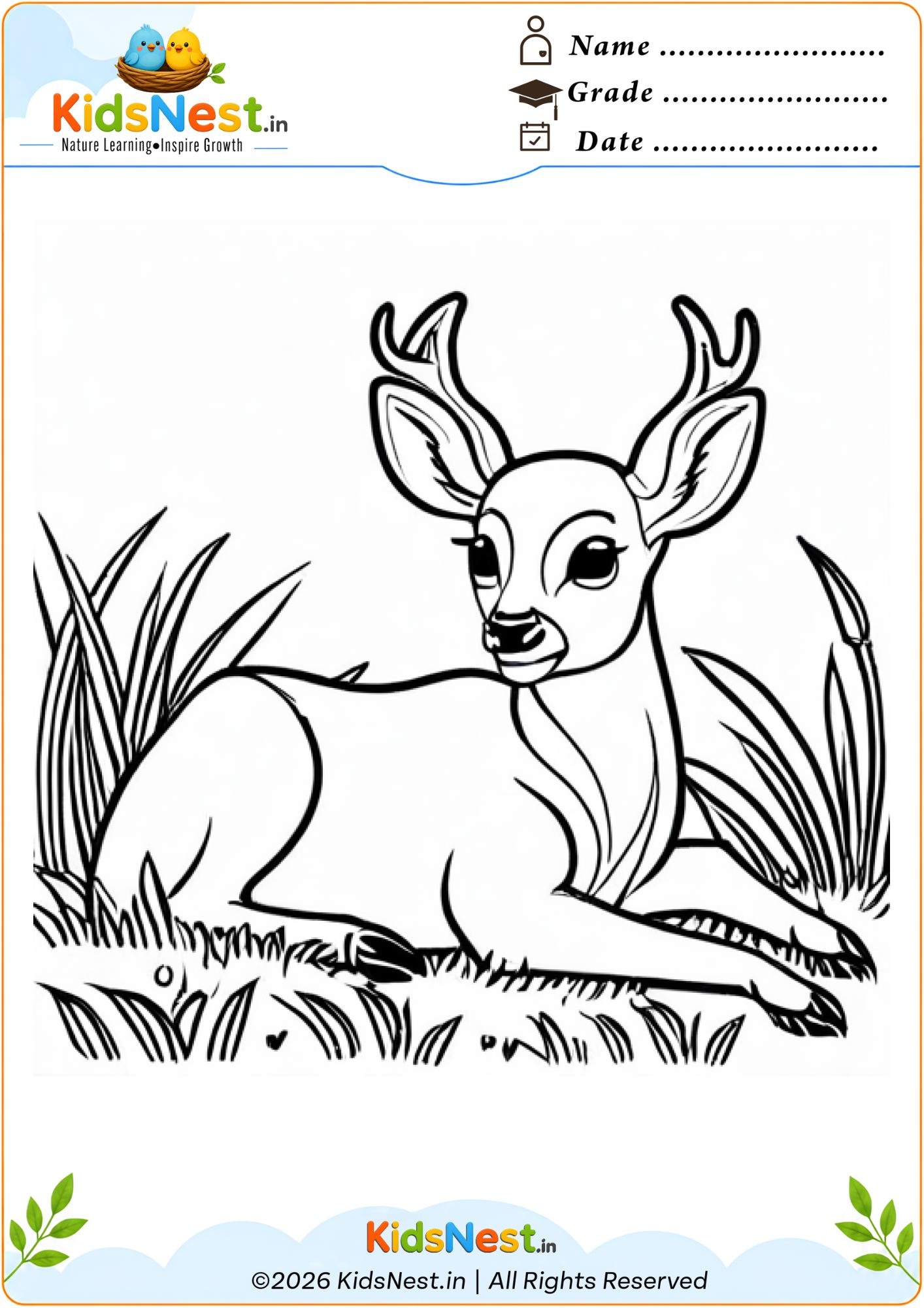 Free Printable Deer Coloring Worksheet for Kids | Educational Fun