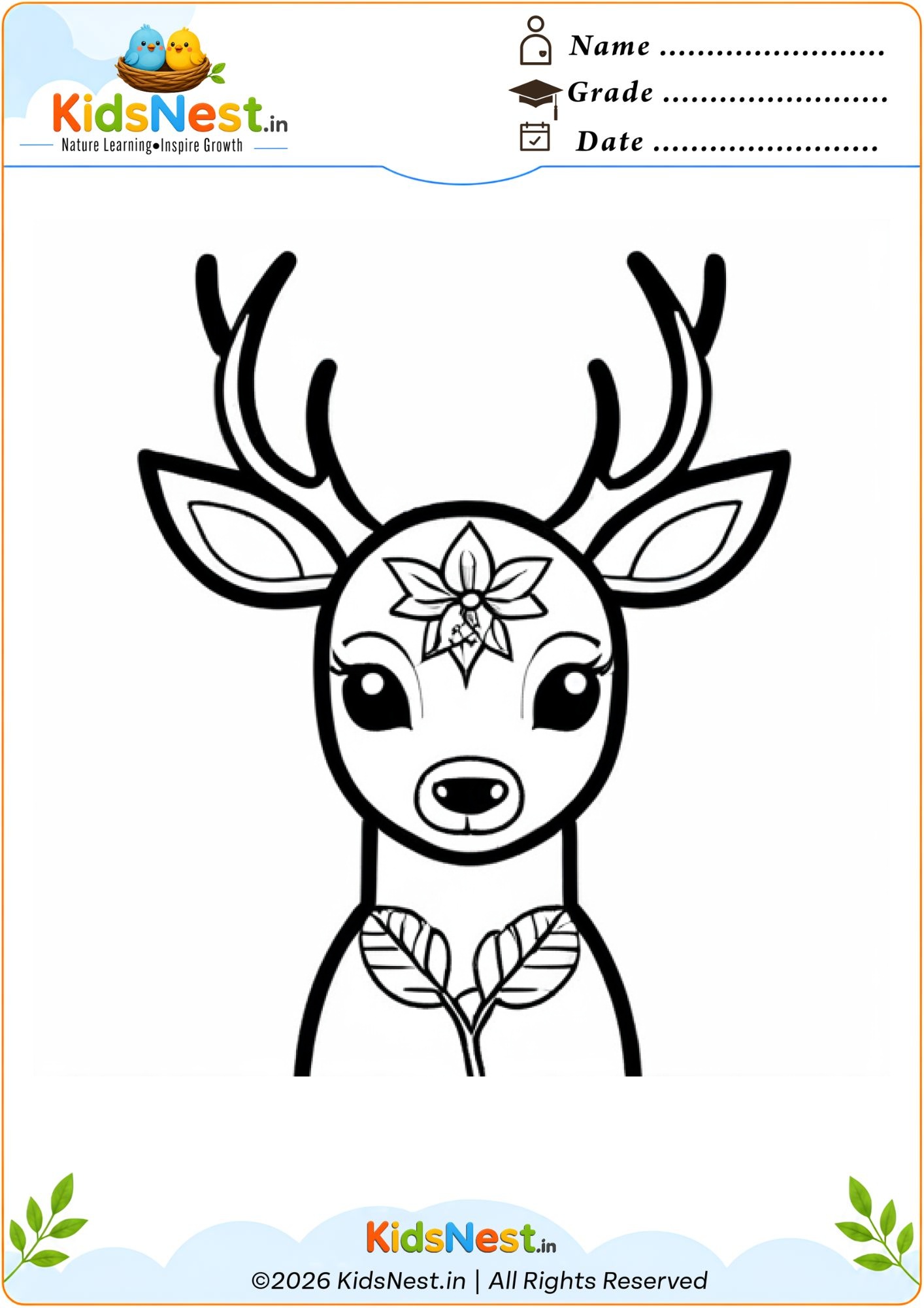 Free Printable Deer Coloring Worksheet for Kids | Educational