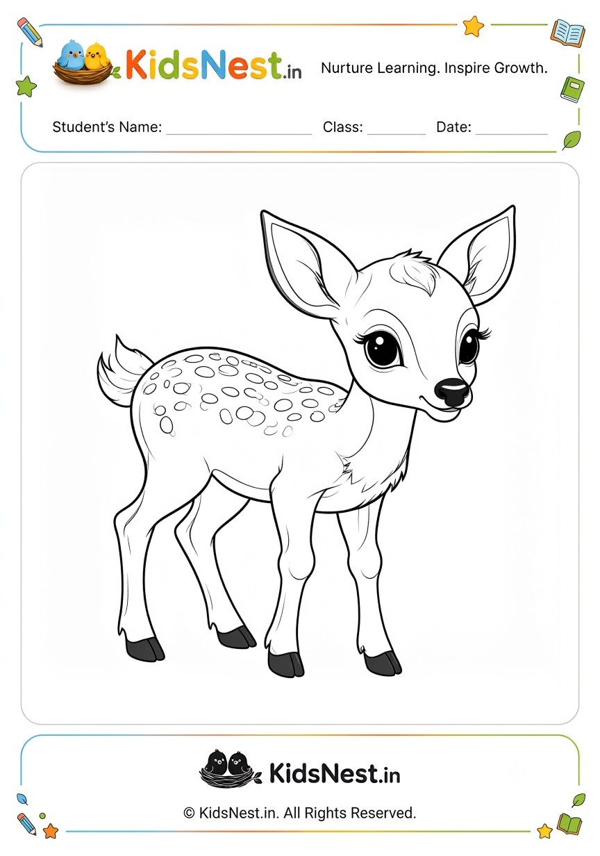 Free Deer Coloring Worksheet for Kids | Printable PDF
