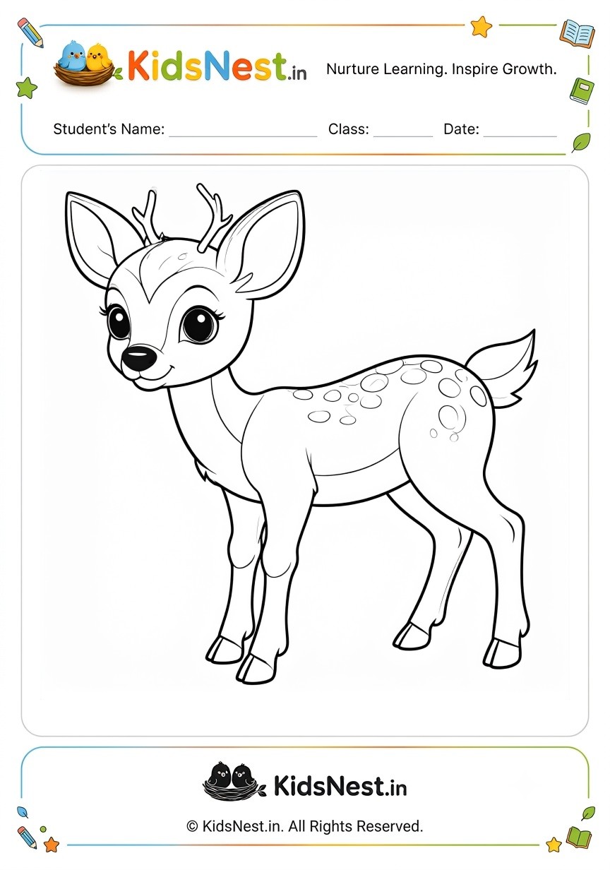 Free Deer Coloring Worksheet for Kids | Printable PDF