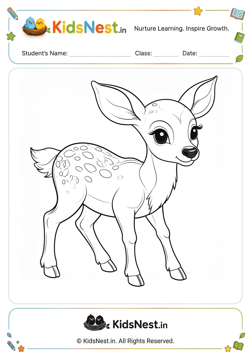 Free Printable Deer Coloring Worksheet for Kids