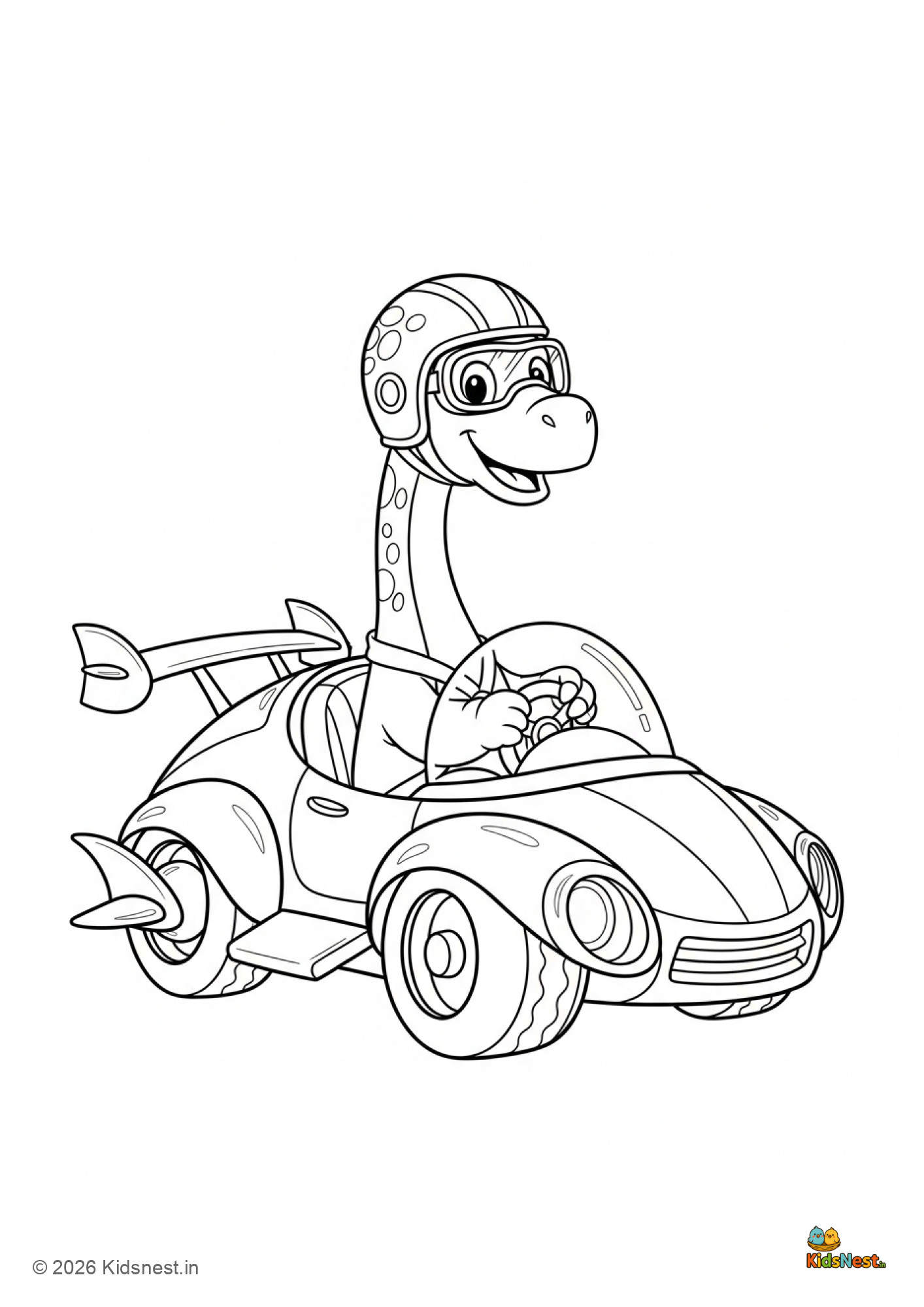 Dinosaur Car Colouring Page for Kids | Free Printable Activity