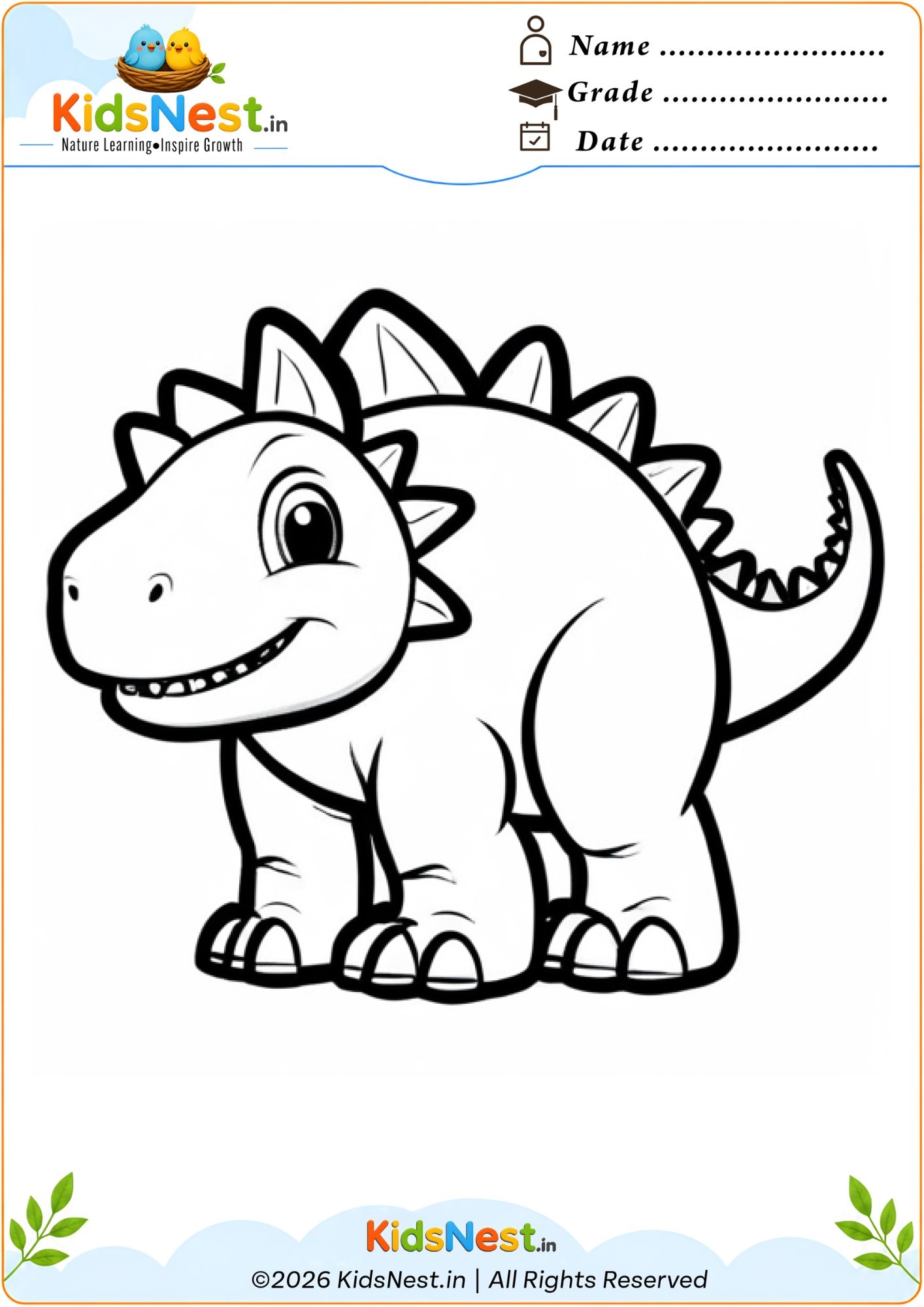 Free Dinosaur Coloring Worksheet for Kids | Printable Activity