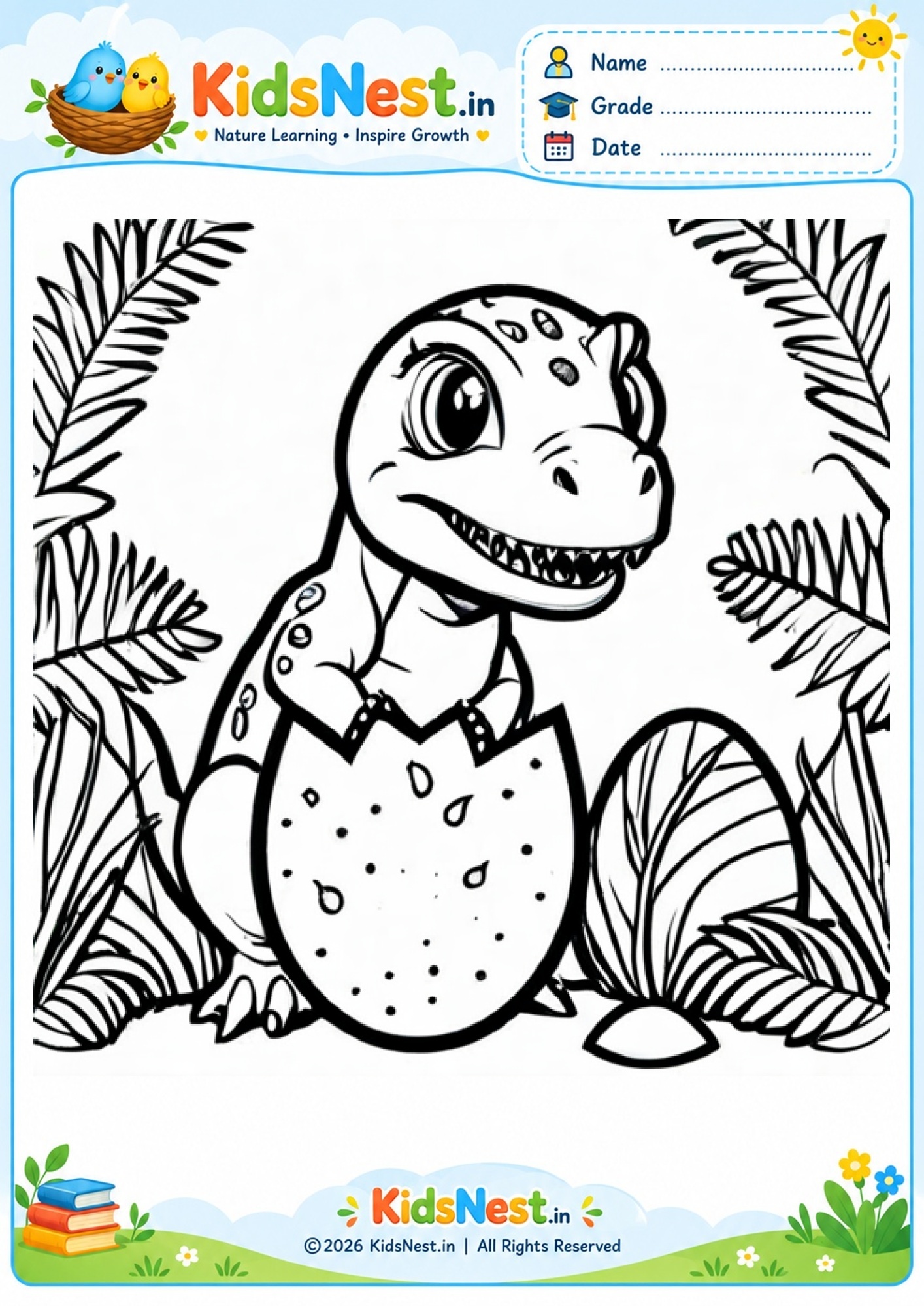 Dinosaur Hatchling Coloring Page | Printable for Kids