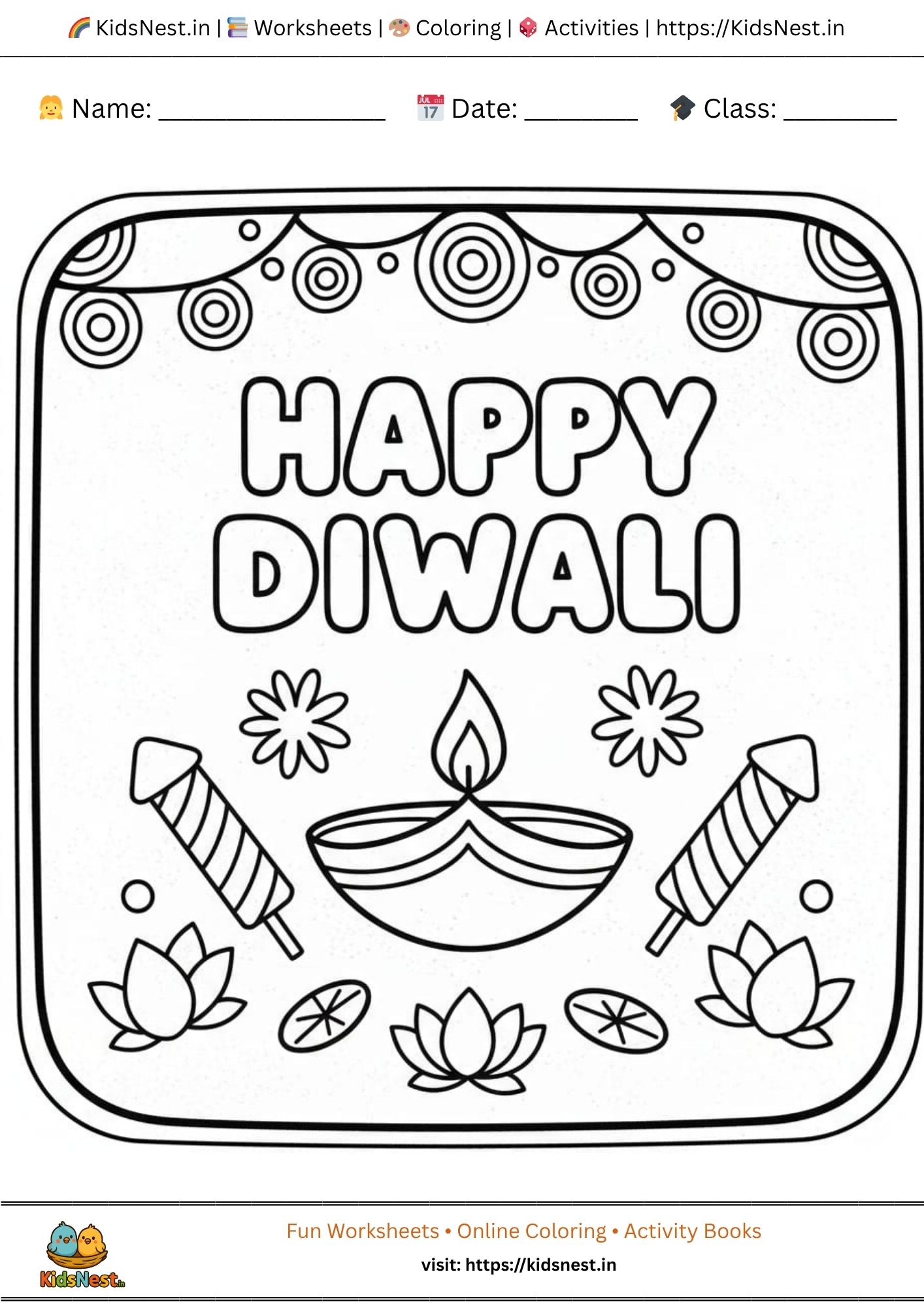 Free Printable Diwali Colouring Page for Kids | Educational Activity