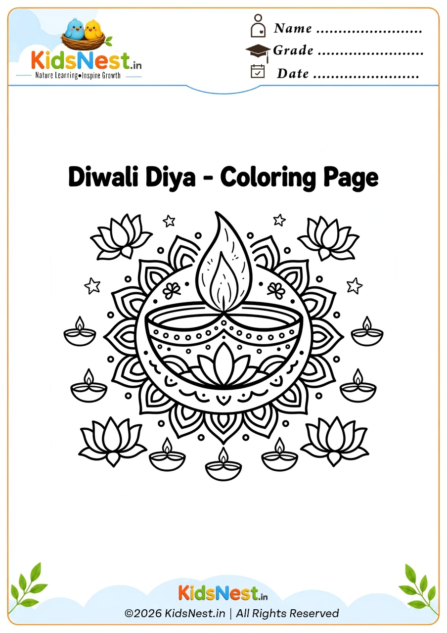 Free Diwali Diya Coloring Page for Kids | Printable