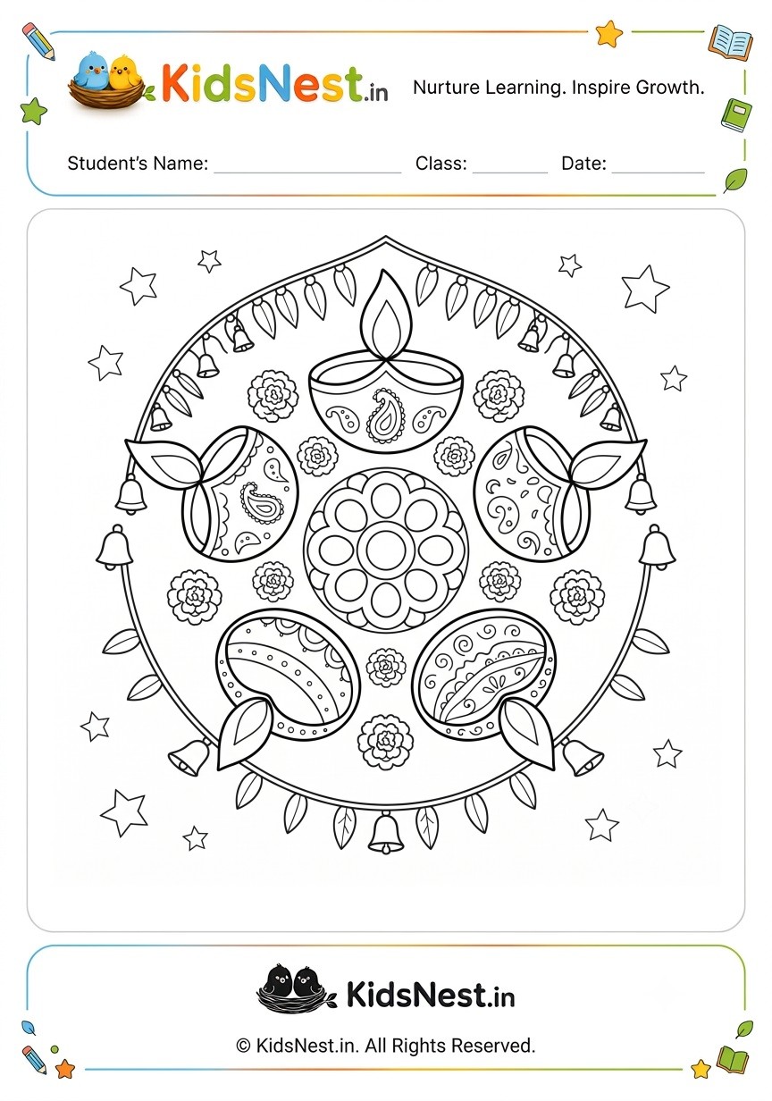 Diwali Diya Mandala Coloring Page for Kids | Free Printable