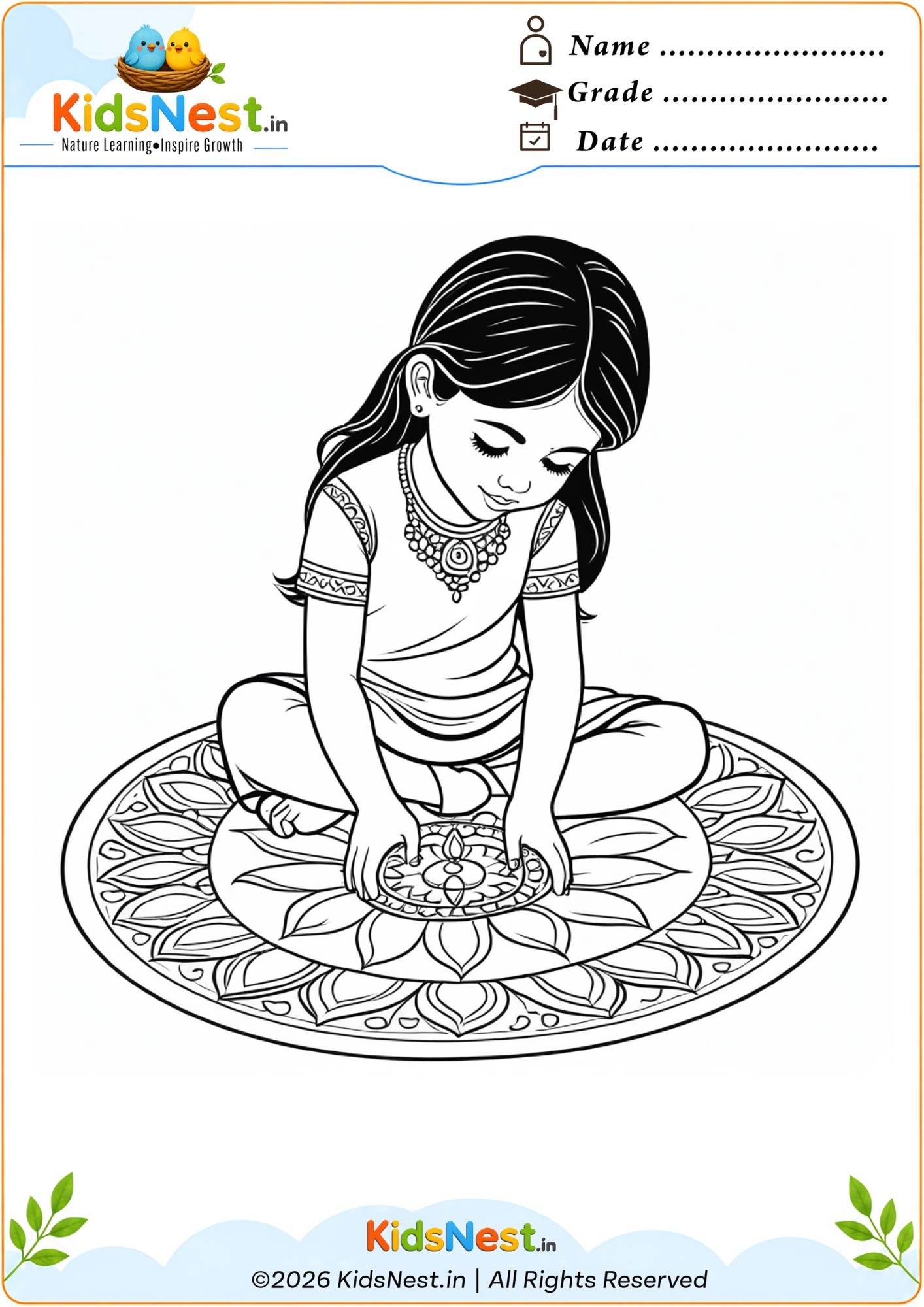 Printable Diwali Rangoli Coloring Page for Kids | Free PDF