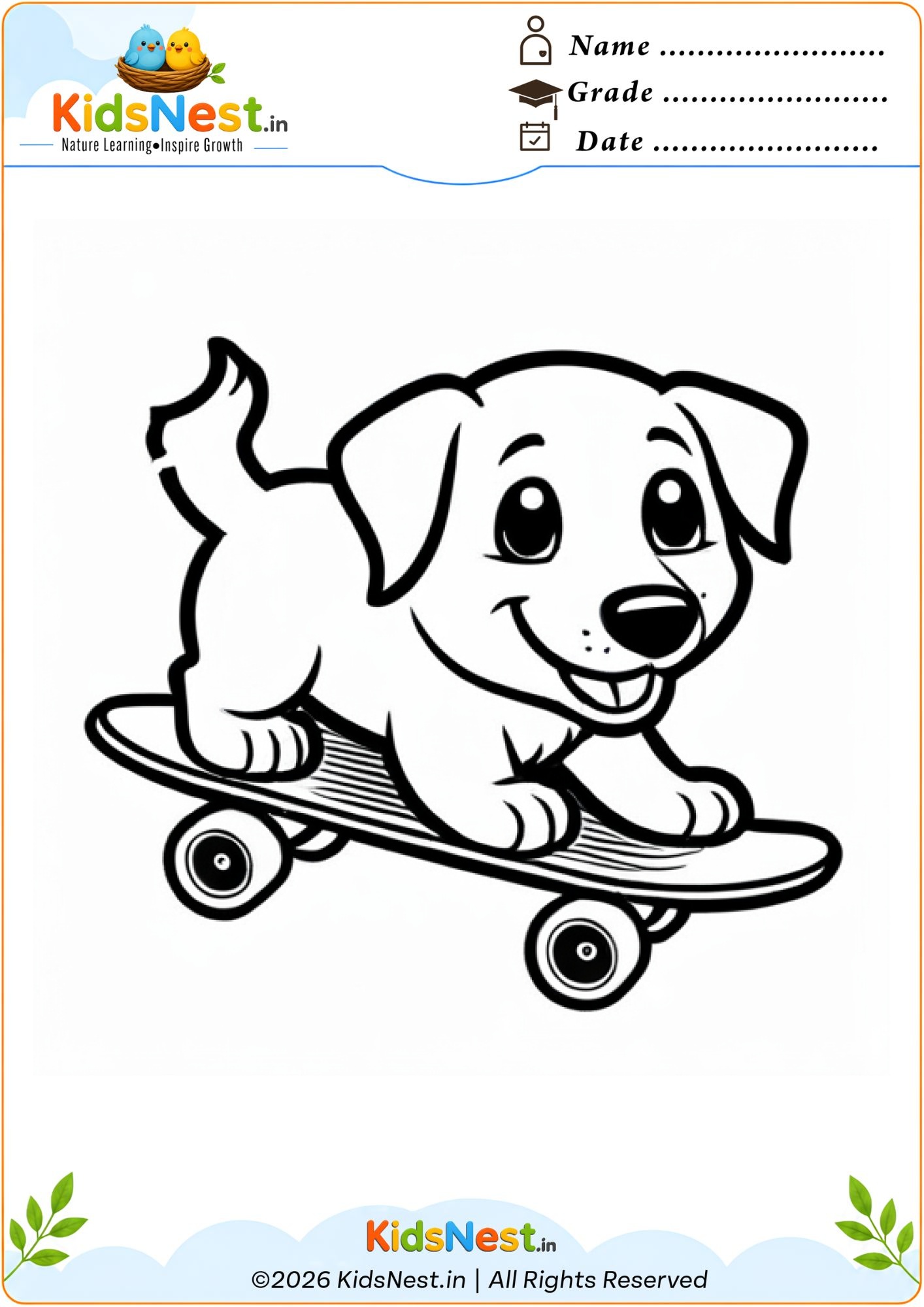 Dog on Skateboard Coloring Page | Printable for Kids