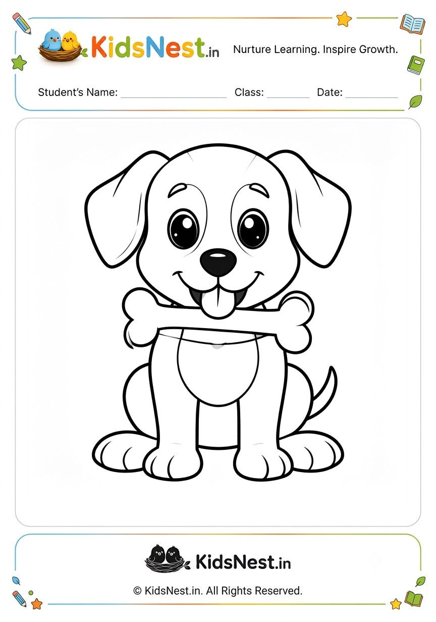 Free Dog with Bone Coloring Worksheet for Kids | Print