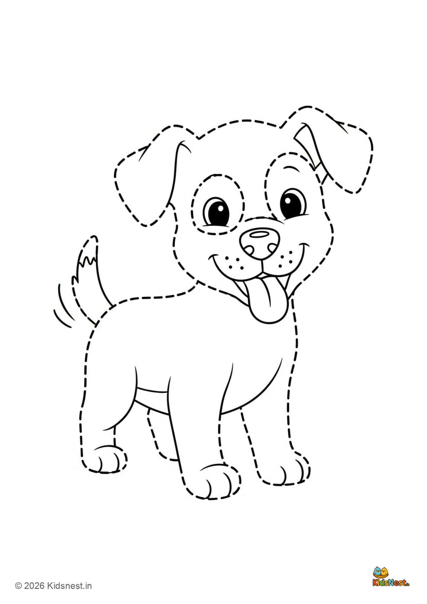 Dotted Line Dog Tracing Worksheet for Kids | Printable PDF
