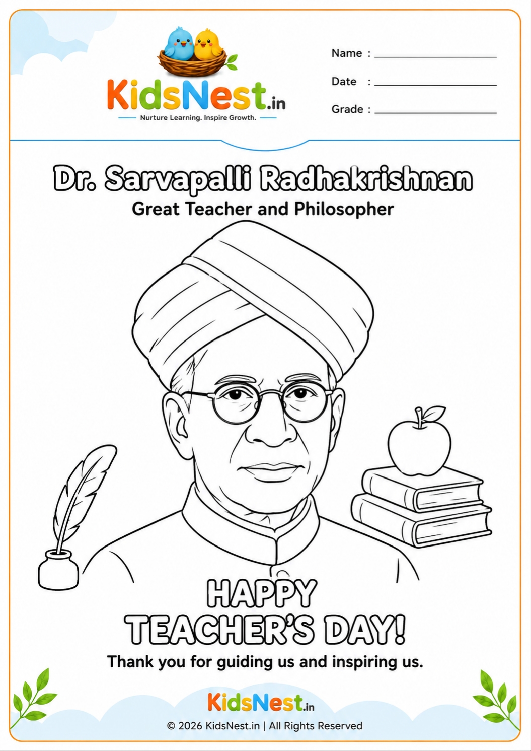 Dr. Sarvepalli Radhakrishnan Coloring Page for Kids | Printable