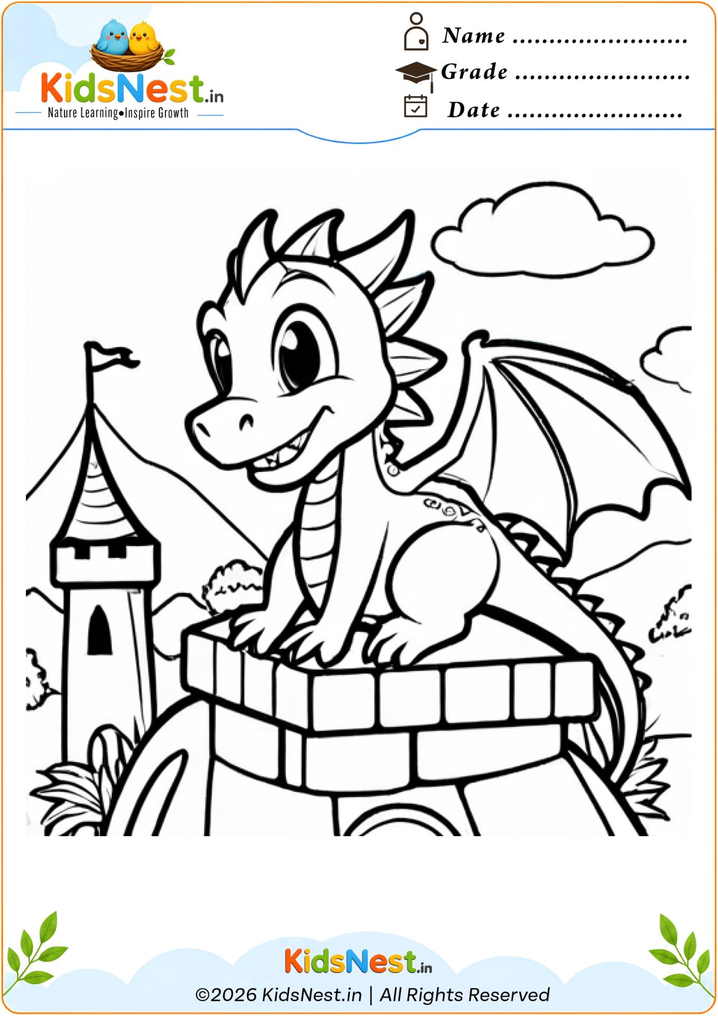 Printable Dragon Coloring Worksheet for Kids | Fun Activity