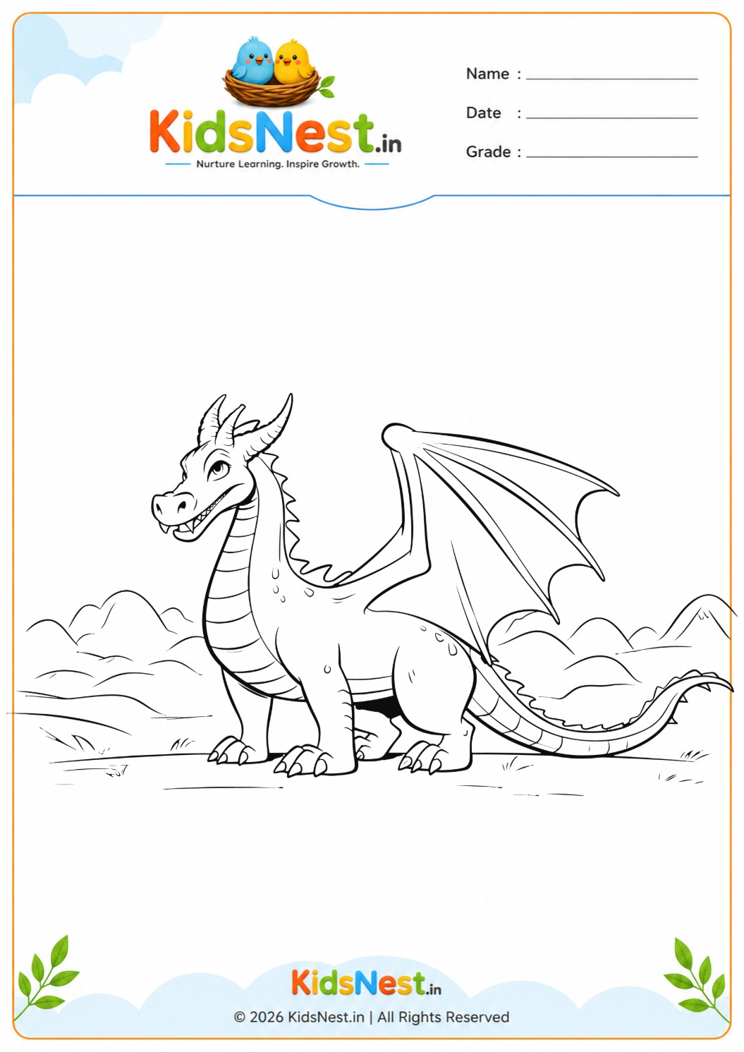 Free Dragon Coloring Worksheet for Kids | Printable PDF