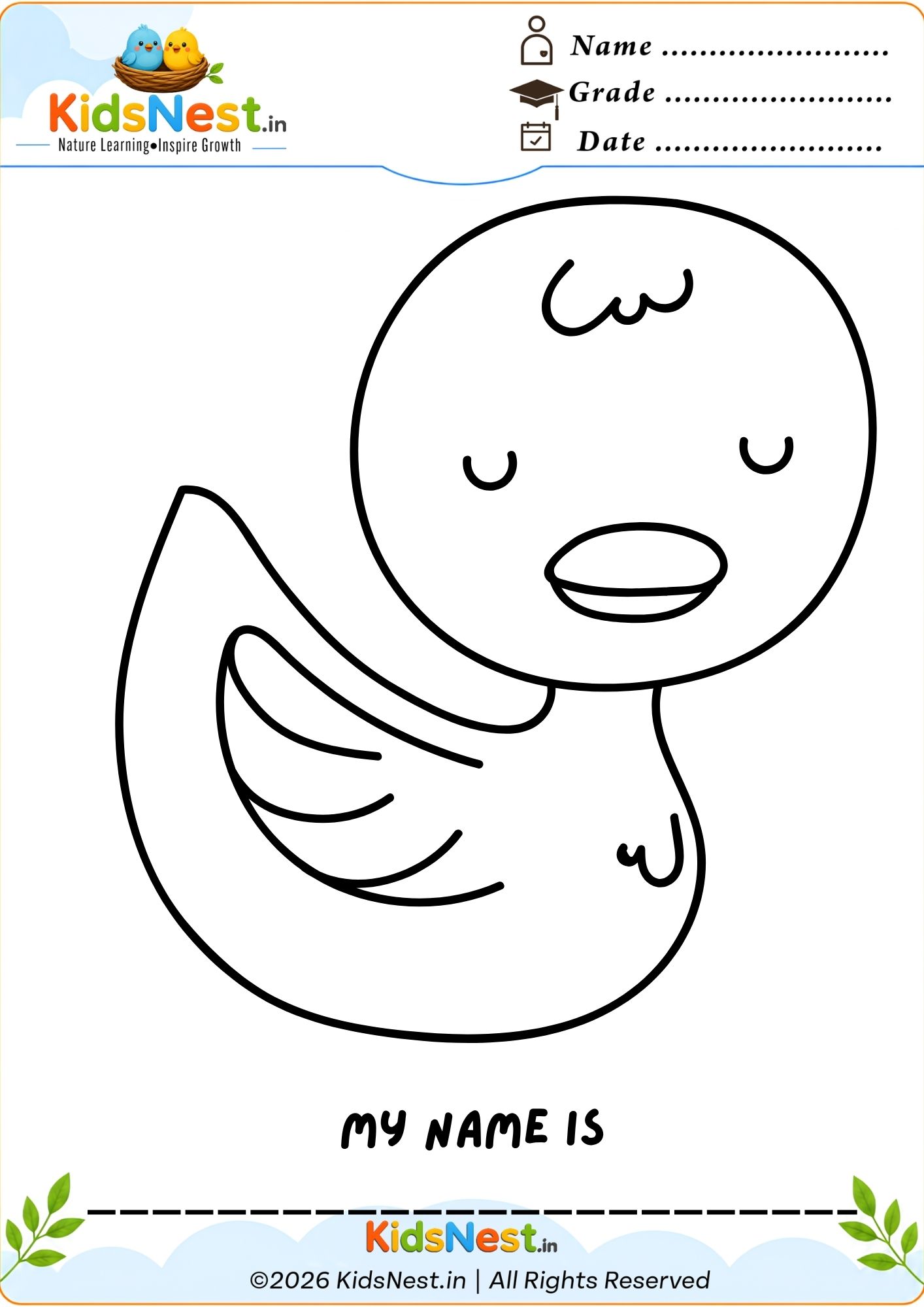 Duck Coloring Worksheet for Kids | Free Printable Activity