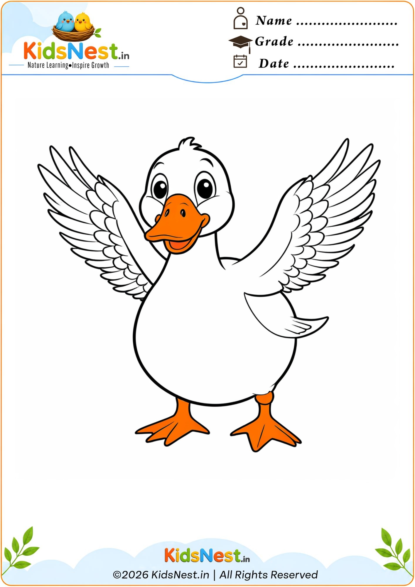 Duck Coloring Worksheet for Kids | Printable PDF Activity