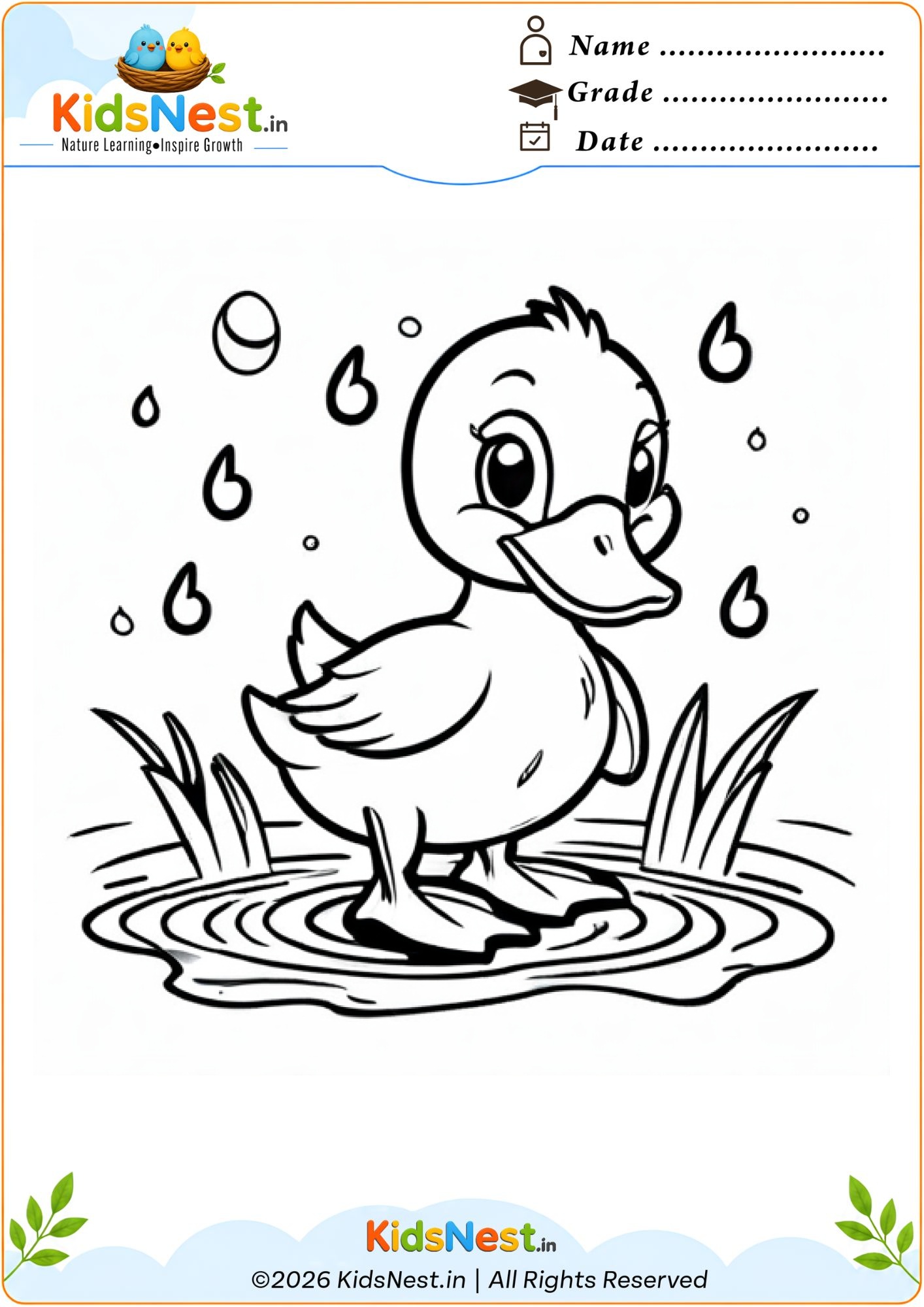 Duck in the Rain Coloring Worksheet for Kids | Printable PDF
