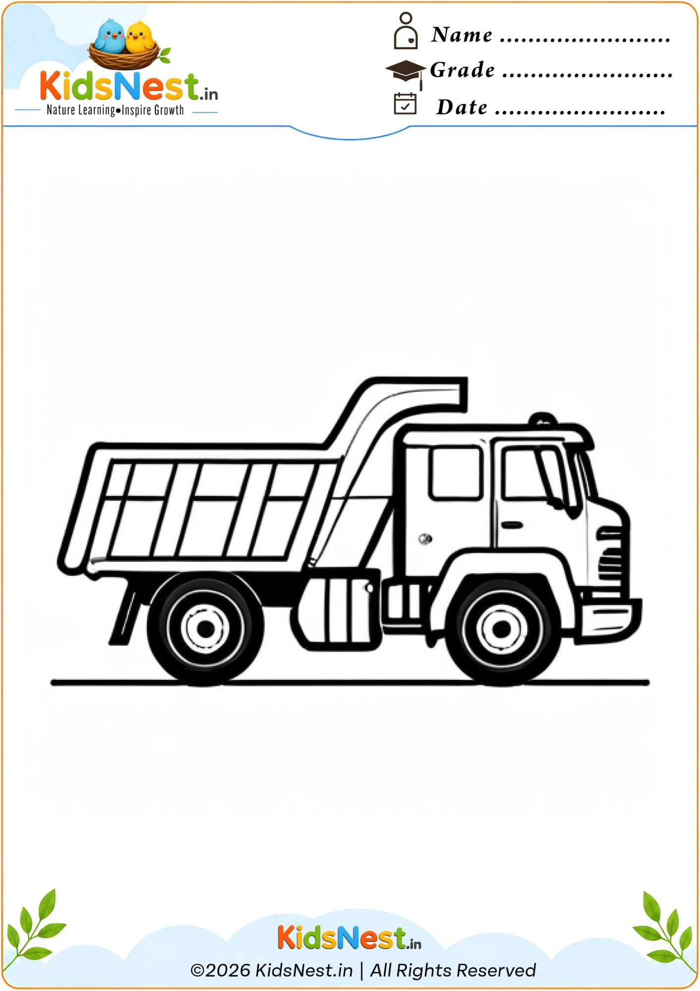 Free Dump Truck Coloring Worksheet for Kids | Printable PDF
