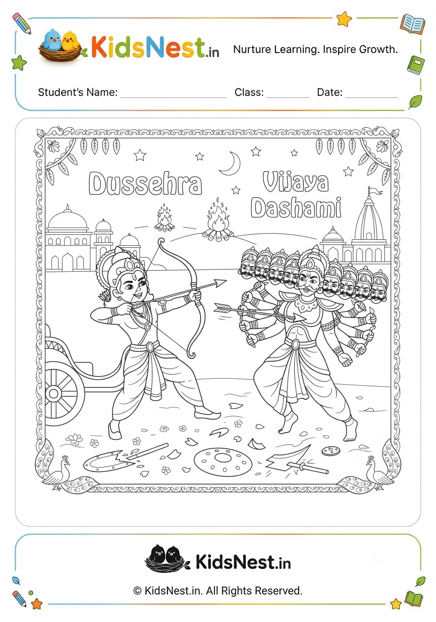 Dussehra Vijaya Dashami Coloring Page for Kids | Printable