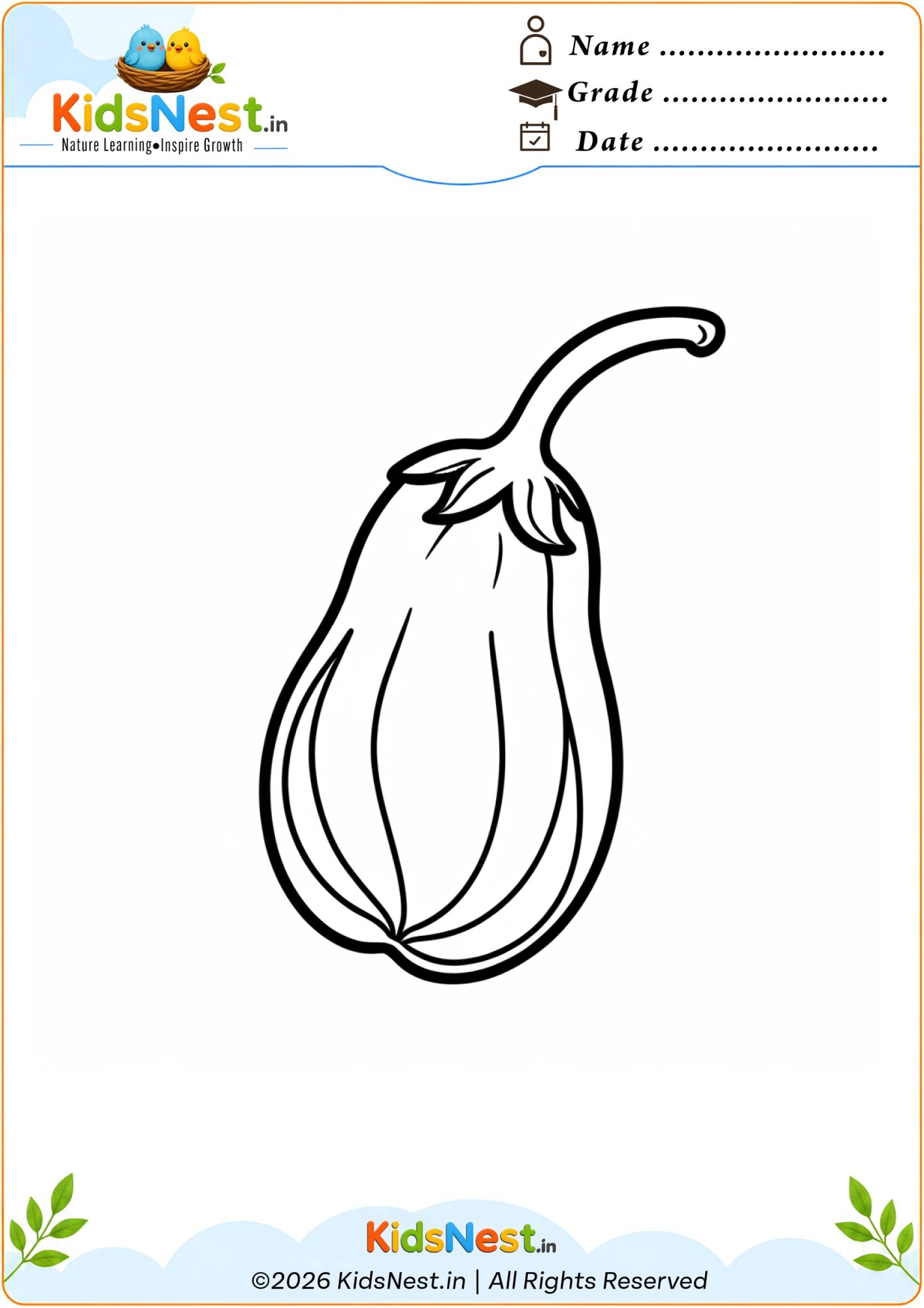 Free Printable Eggplant Coloring Page for Kids | Fun Learning
