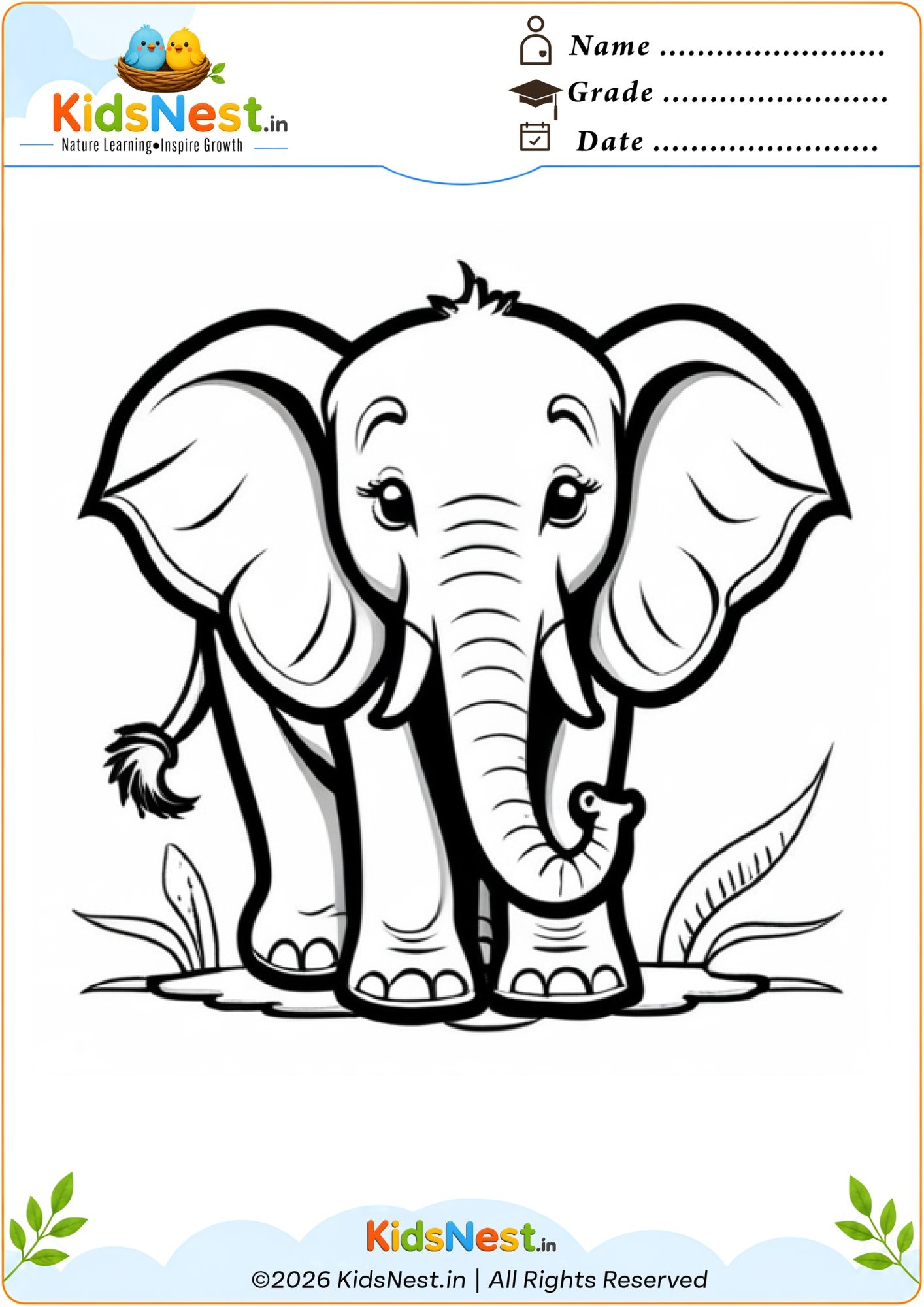 Printable Elephant Coloring Page for Kids | Free PDF Worksheet