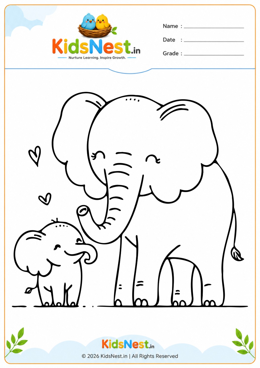 Free Elephant Coloring Page for Kids | Printable Activity