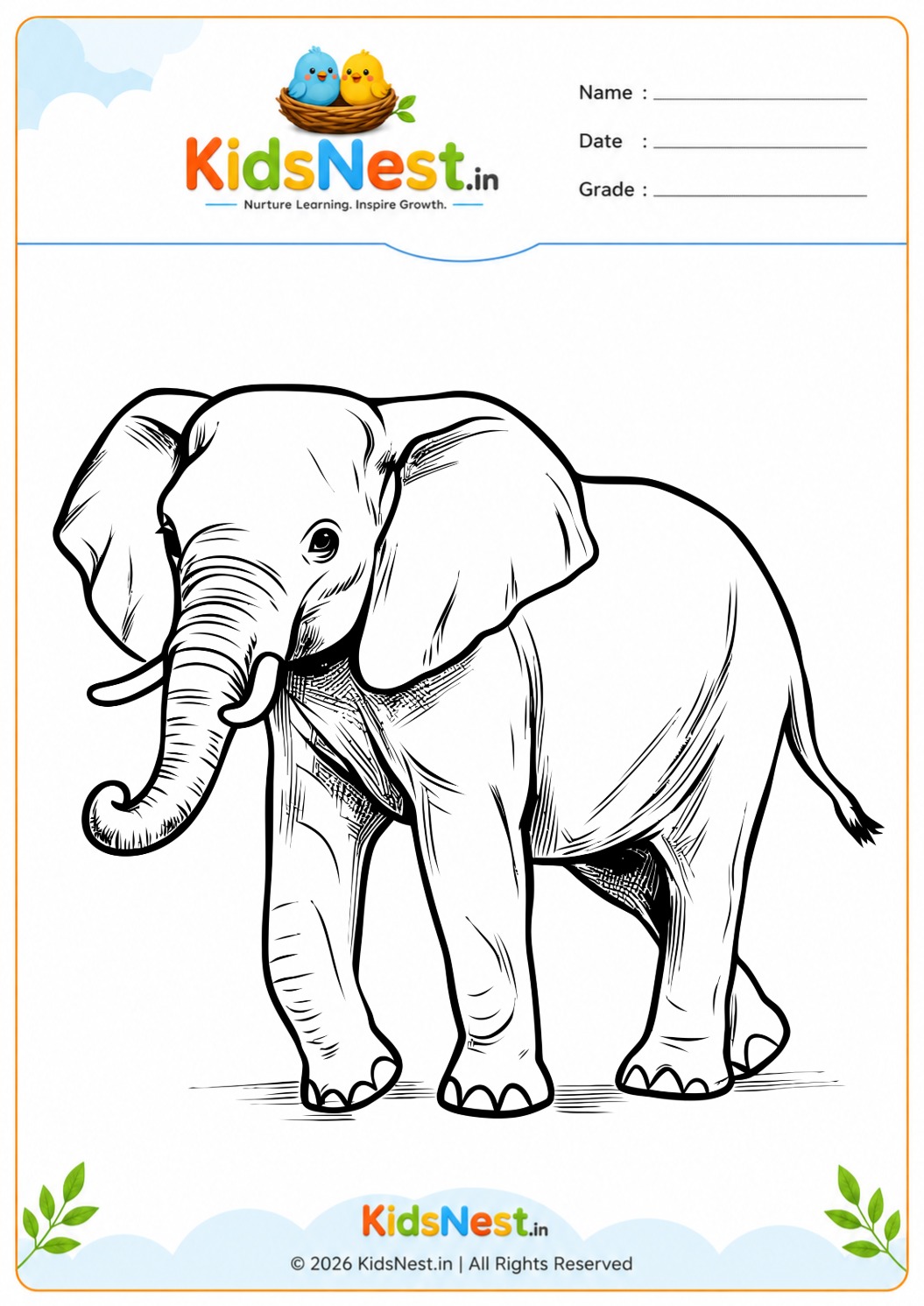 Printable Elephant Coloring Worksheet for Kids | Fun Animal Art