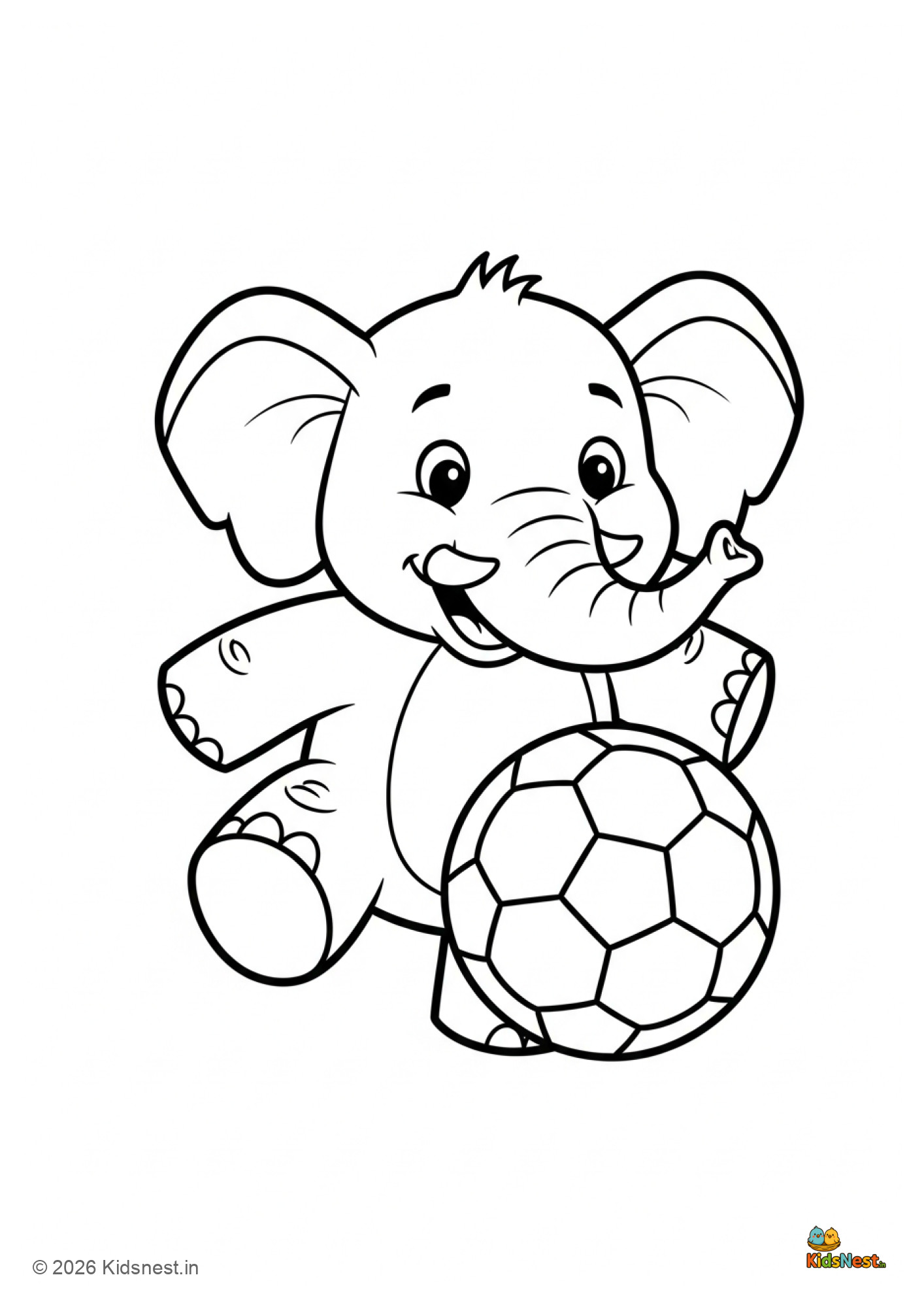 Elephant Playing Ball Coloring Page | Printable for Kids