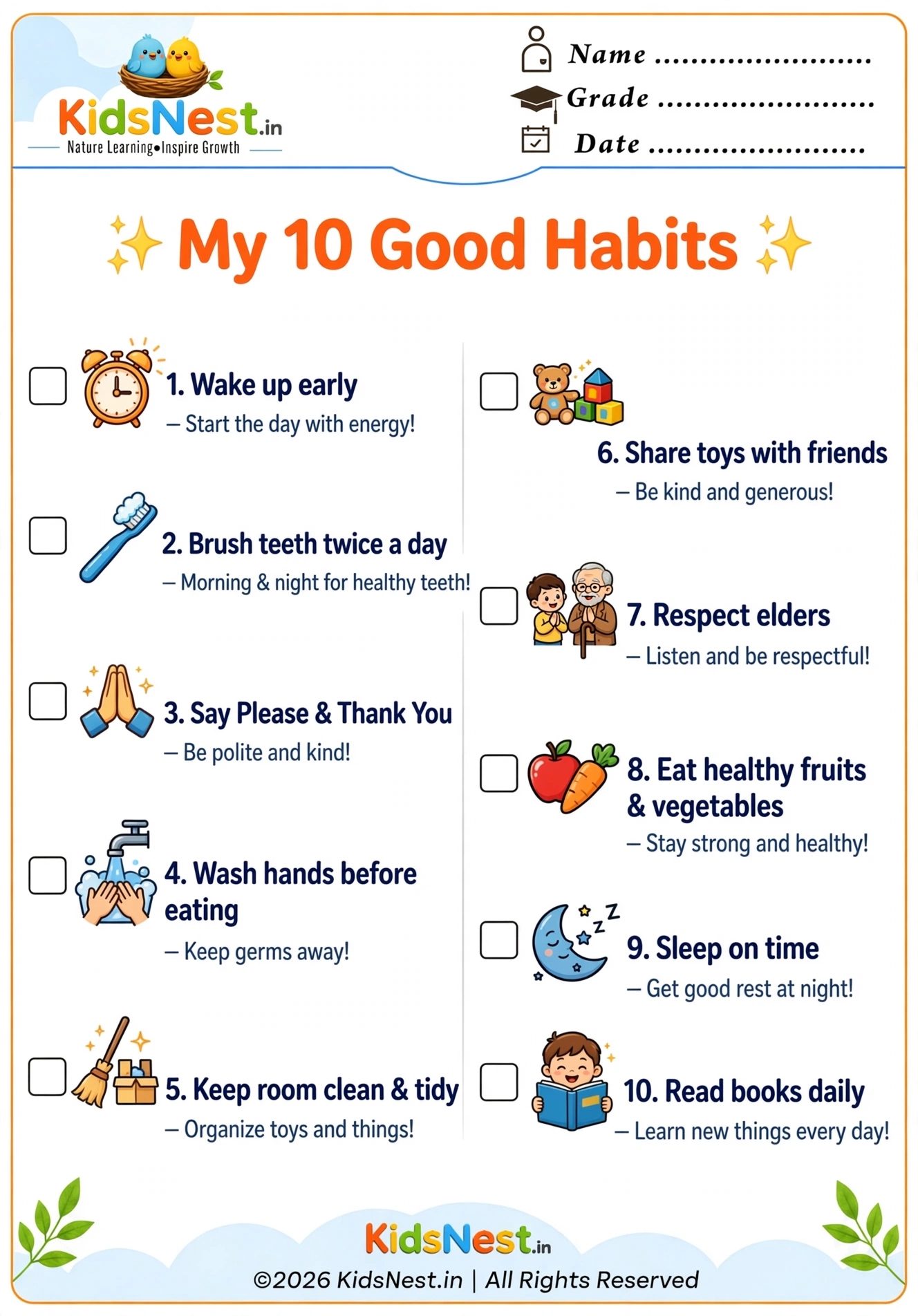My 10 Good Habits Worksheet for Kids | Printable PDF