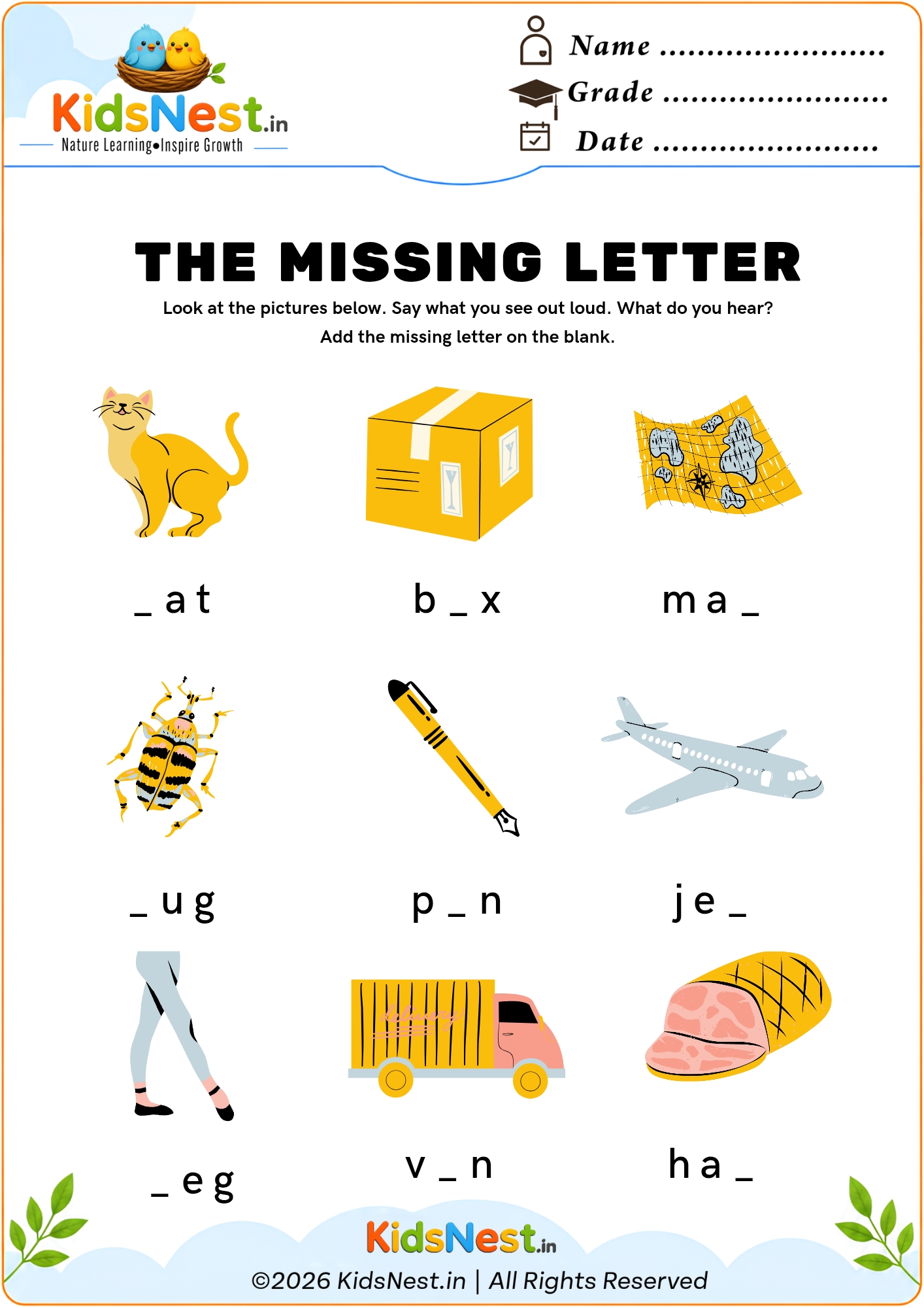 Missing Letter English Worksheet | Fun Printable for Kids