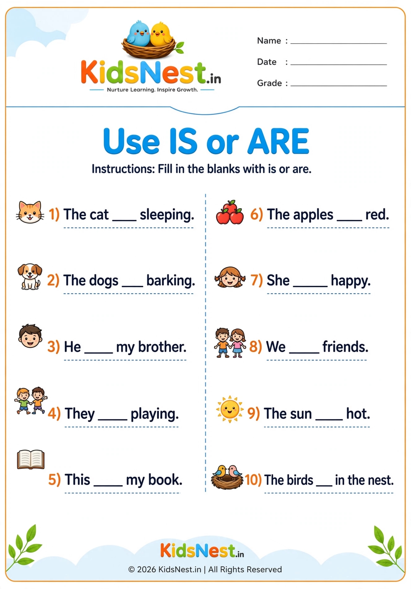 Is or Are? Free English Grammar Worksheet for Kids