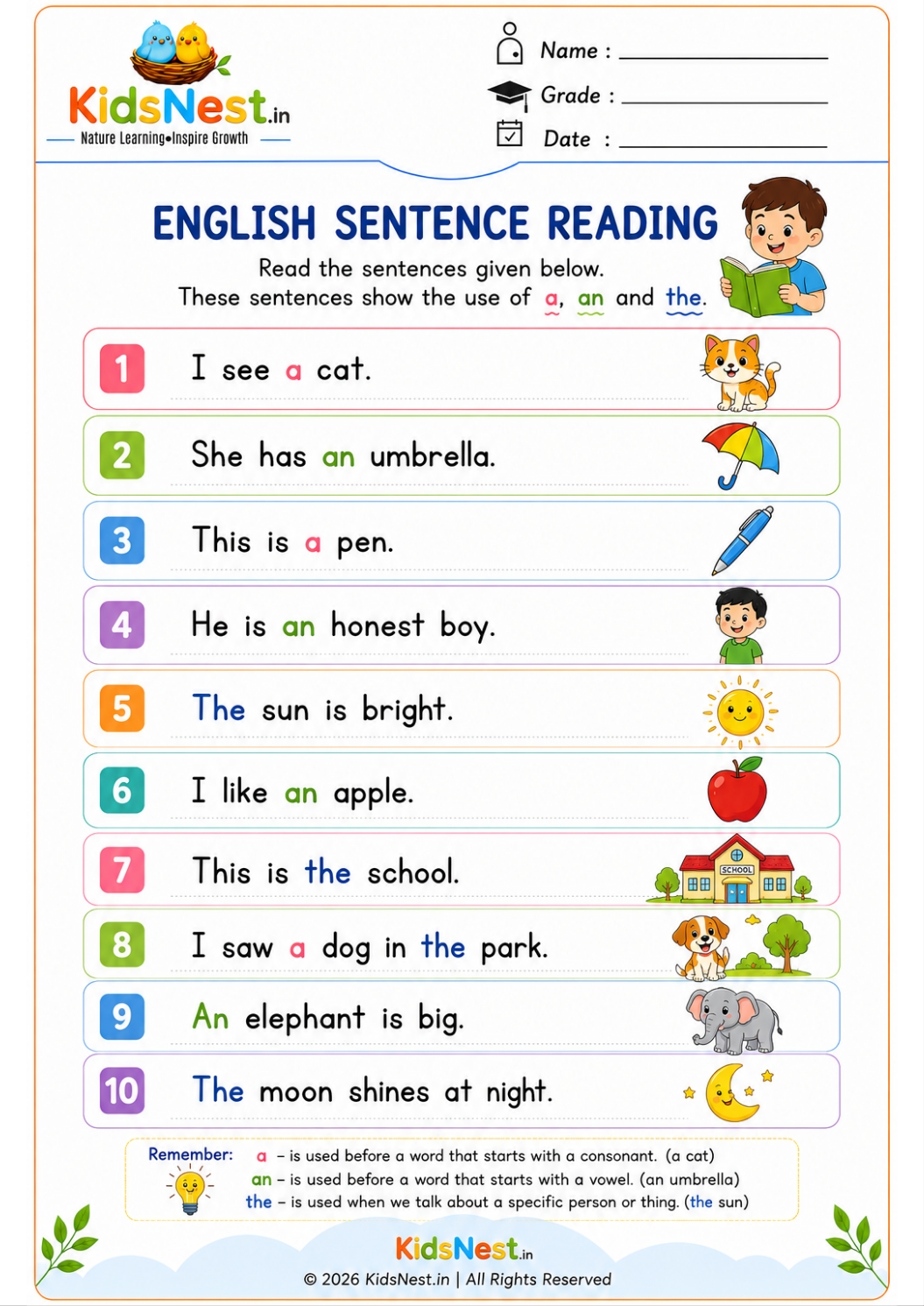 English Articles Worksheet: Learn A, An, and The | Free PDF