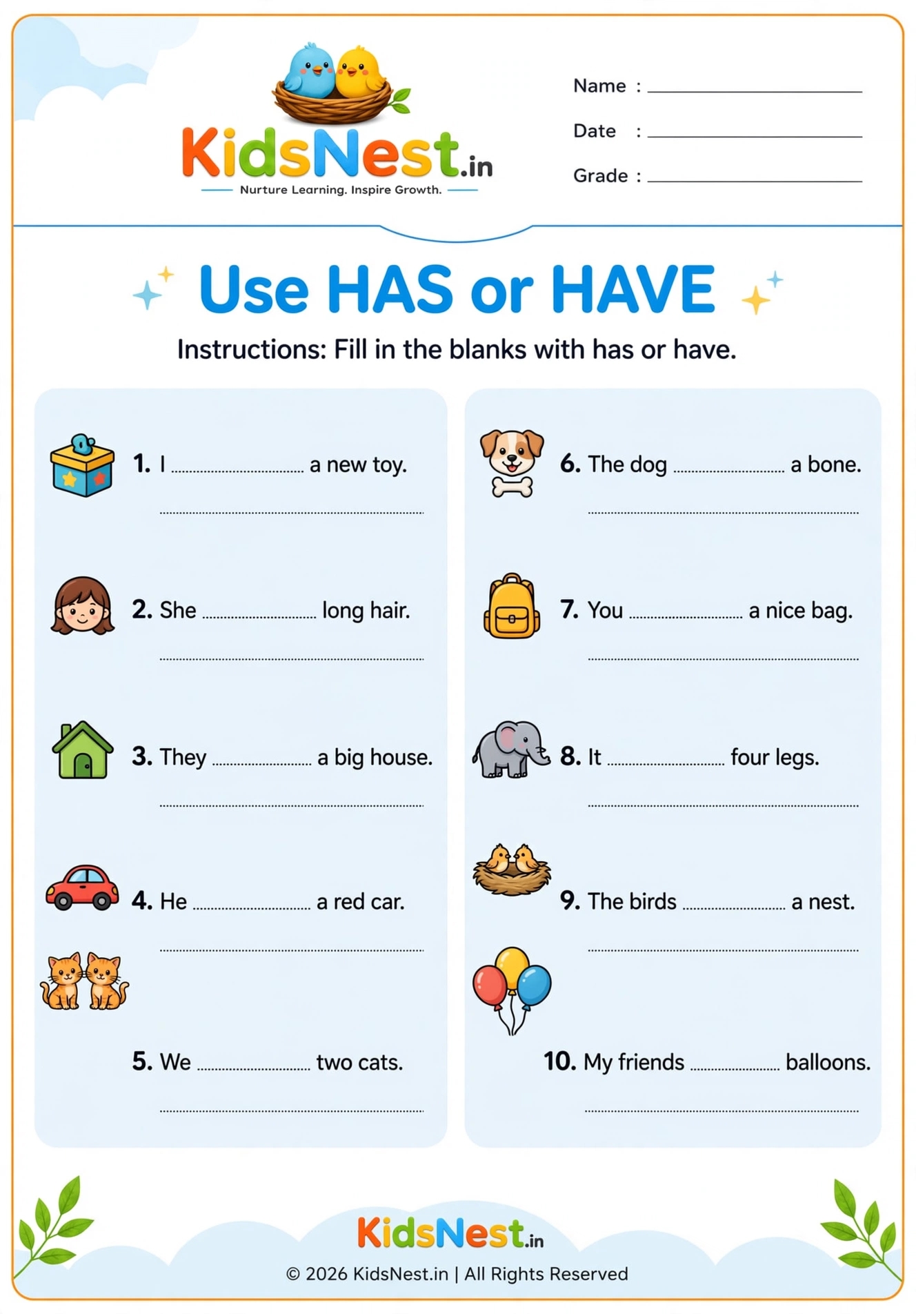 Has vs. Have Worksheet for Kids | Free English Grammar Practice