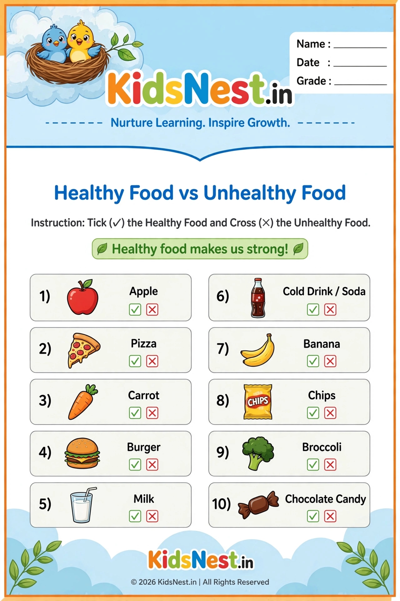 Healthy vs Unhealthy Food Sorting Worksheet for Kids | Printable