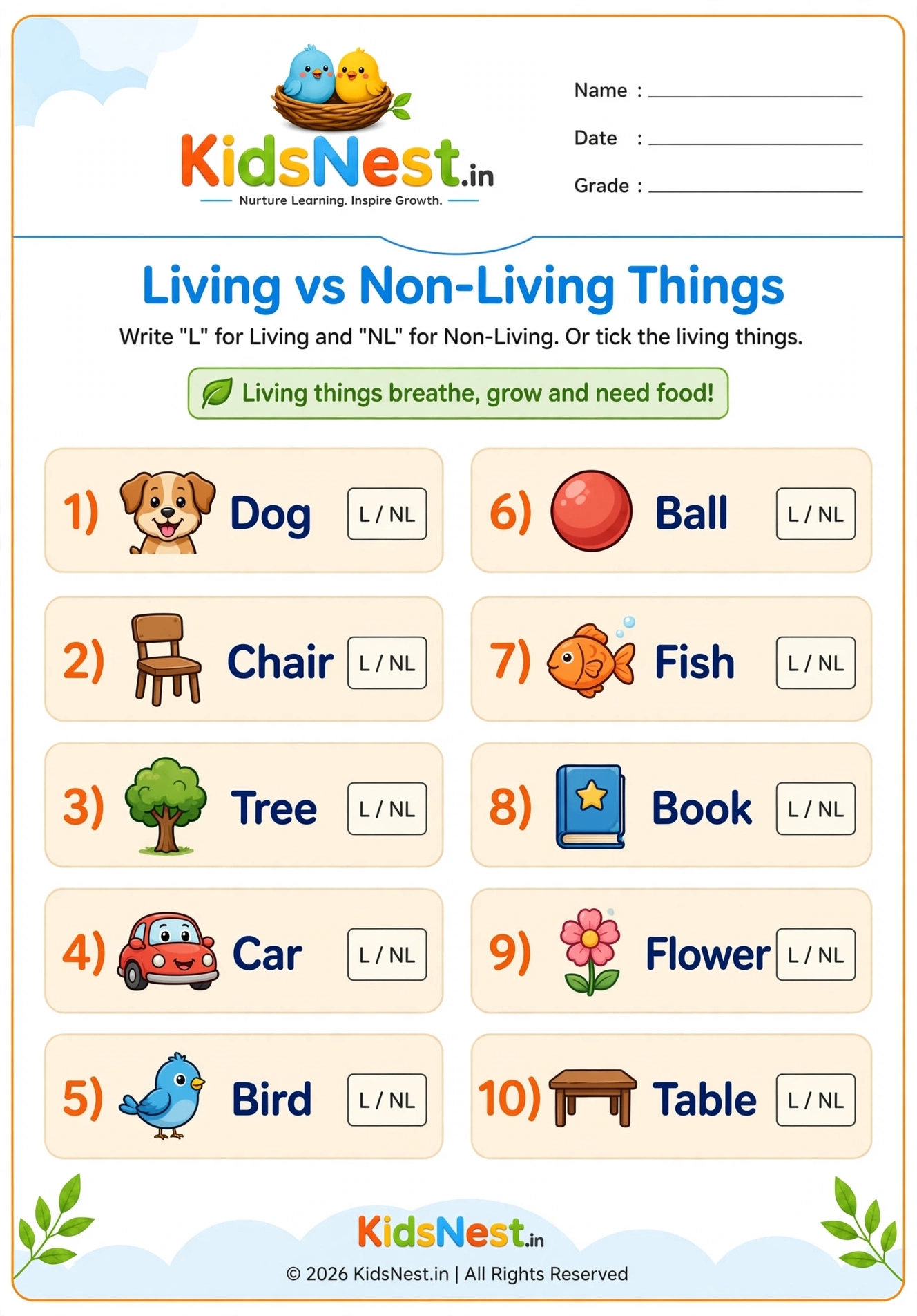Living vs Non-Living Things Worksheet | Free Printable for Kids