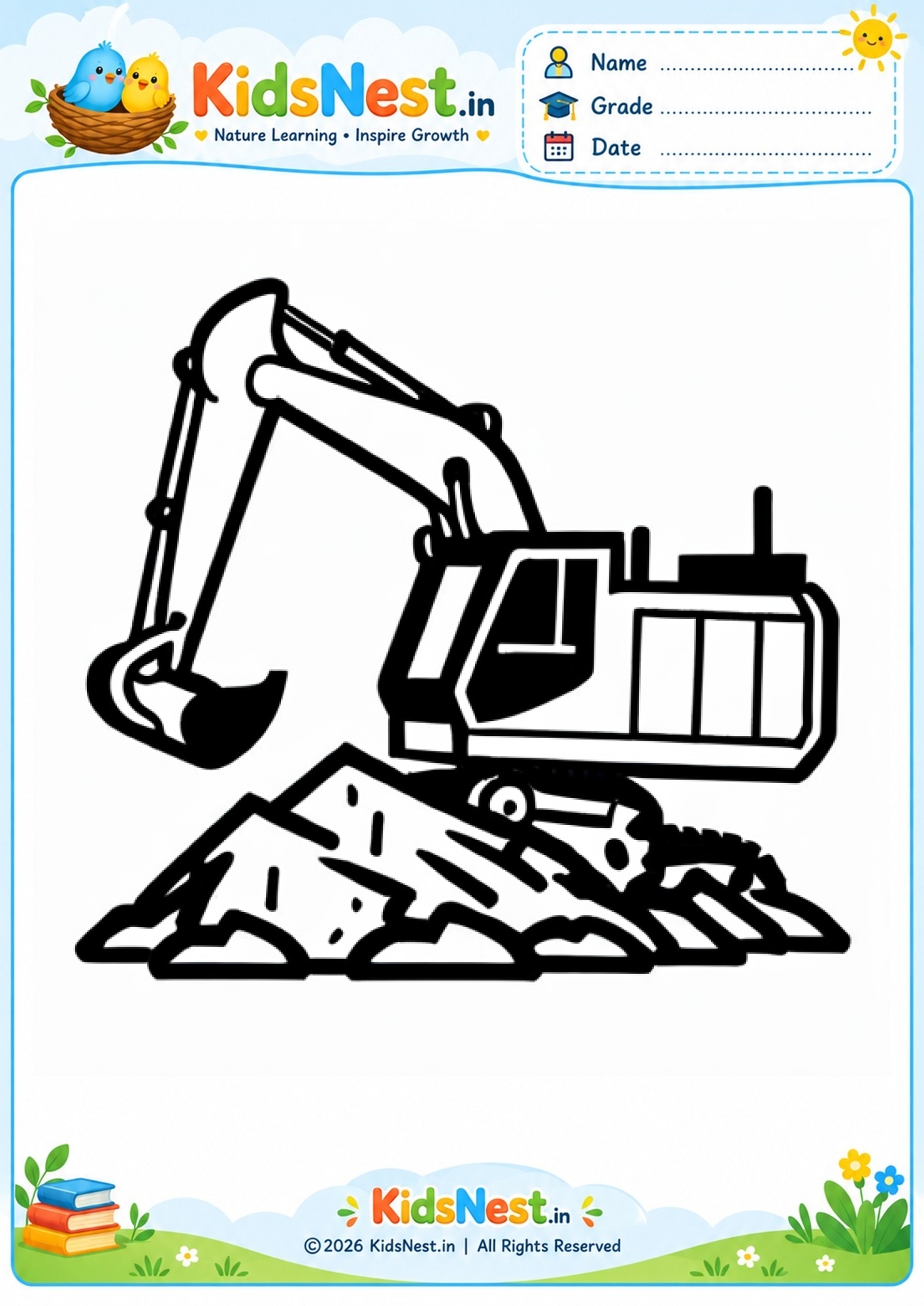 Excavator Coloring Page for Kids | Printable Construction Activity