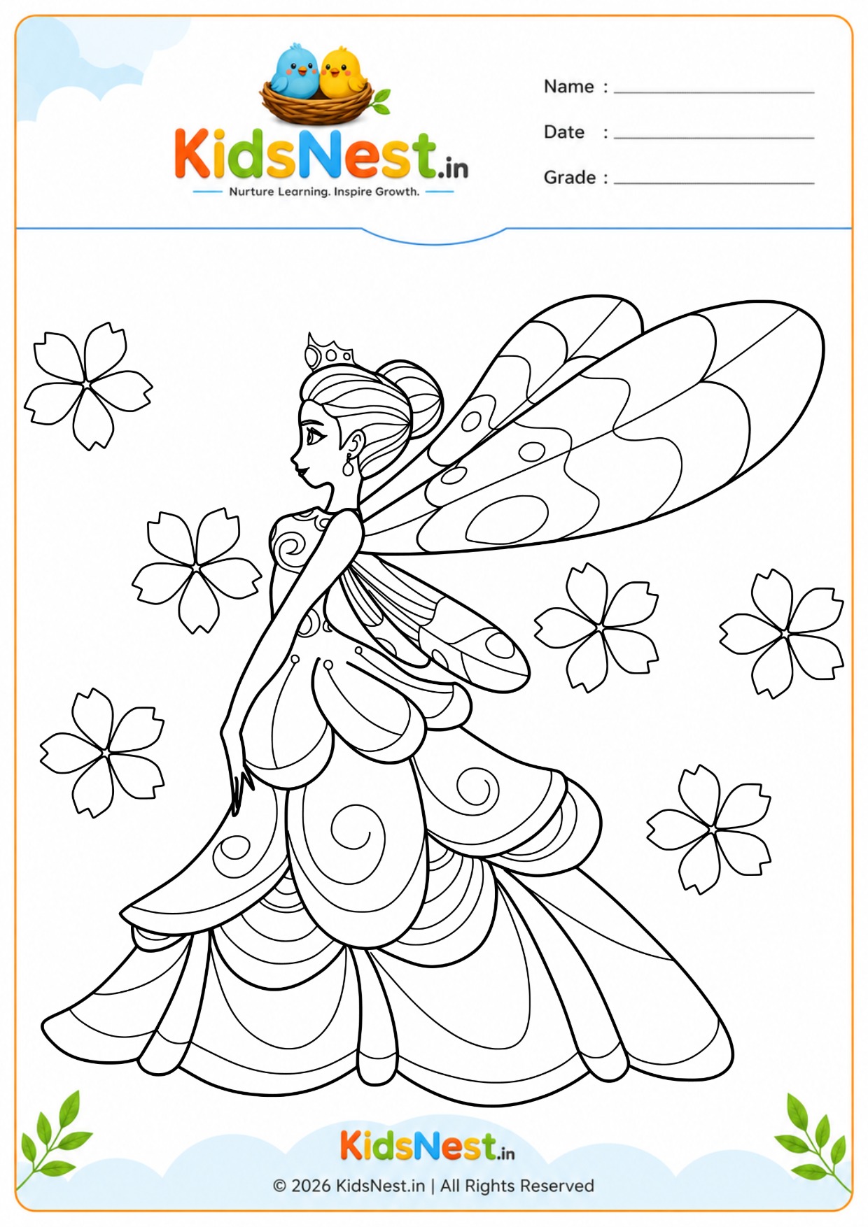 Free Fairy Tale Princess Coloring Worksheet for Kids