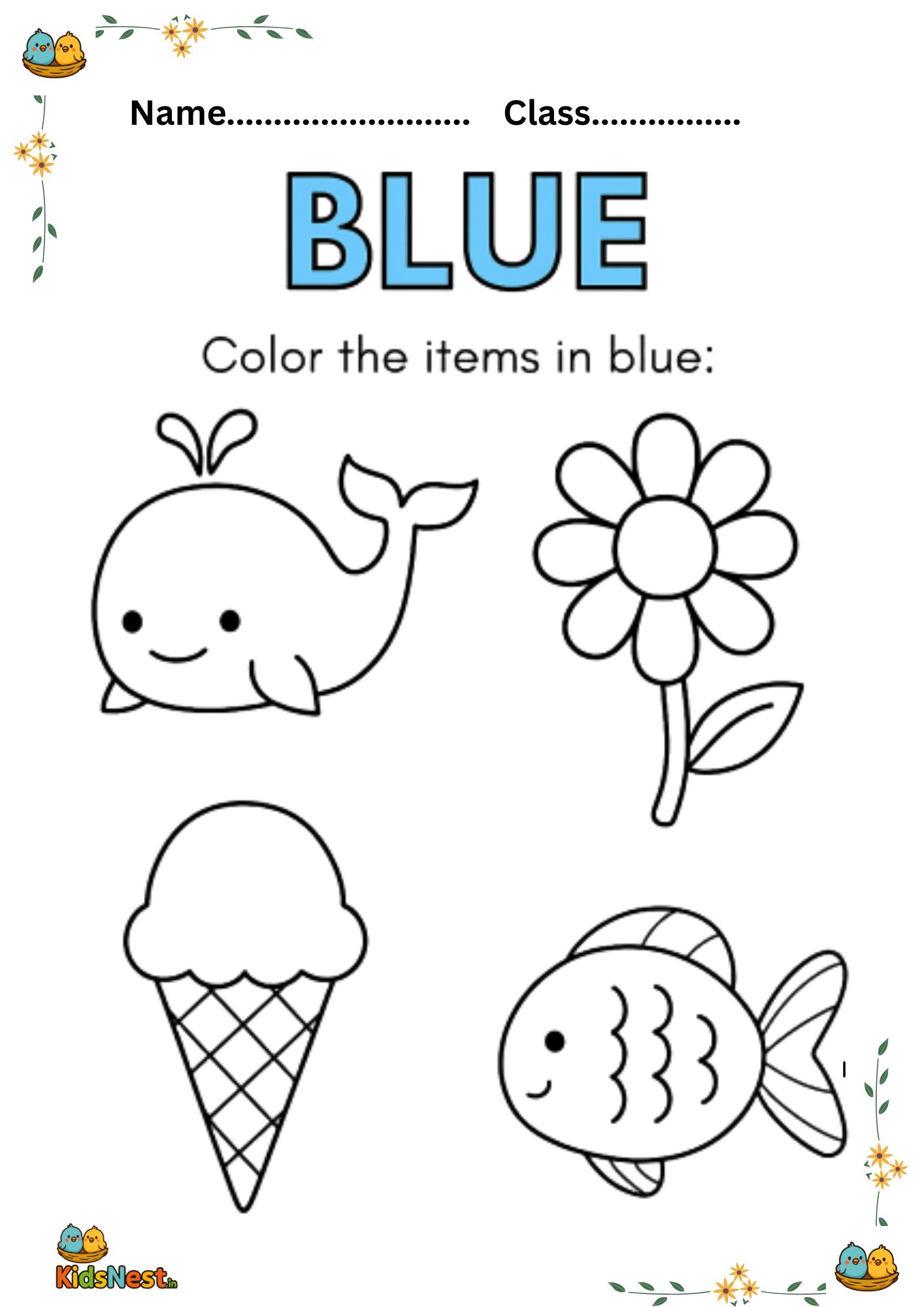 Fill Blue Activity | Kids Coloring & Printable Worksheet