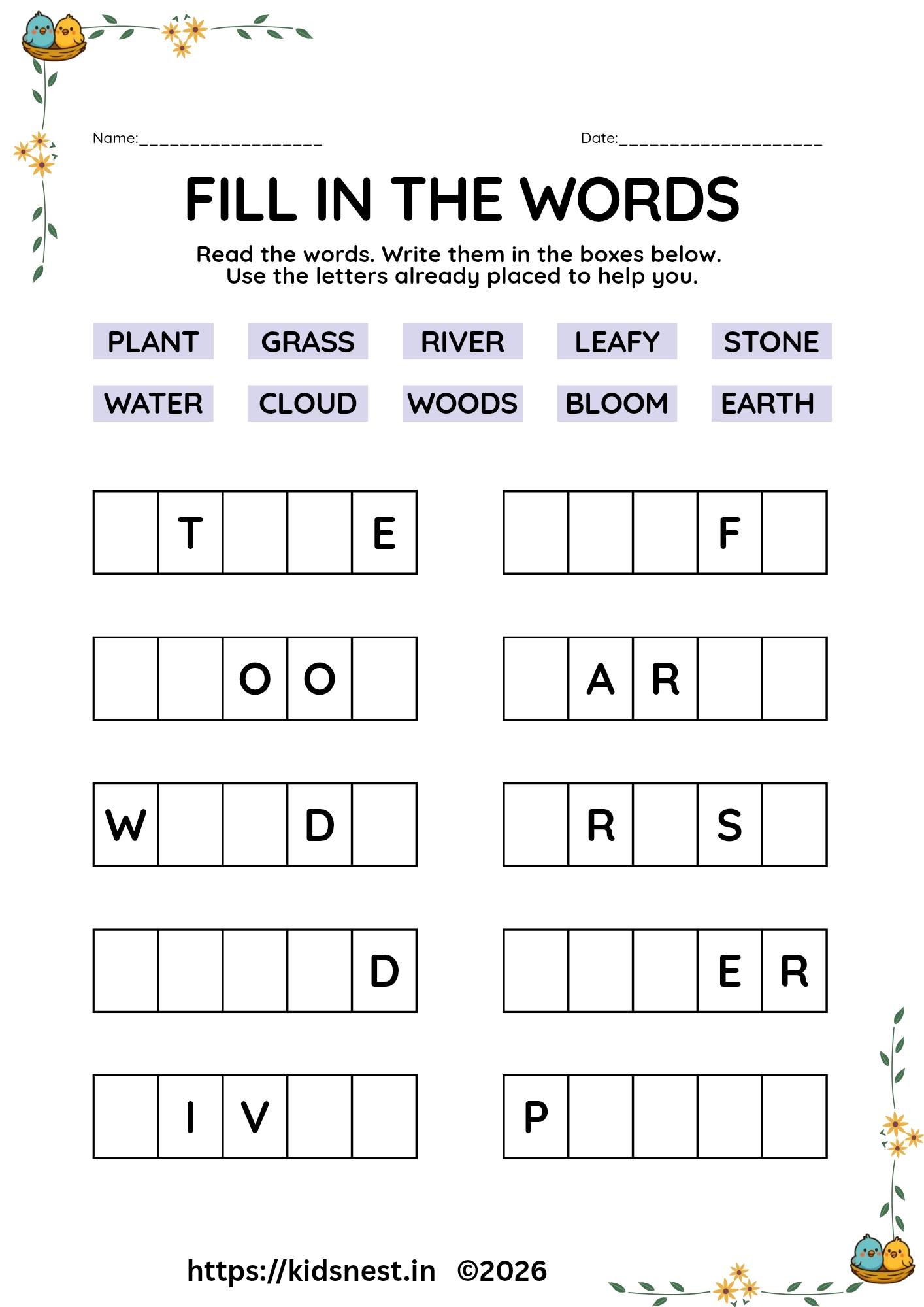 Fill in the Blank Word Worksheets for Kids | Printable Literacy
