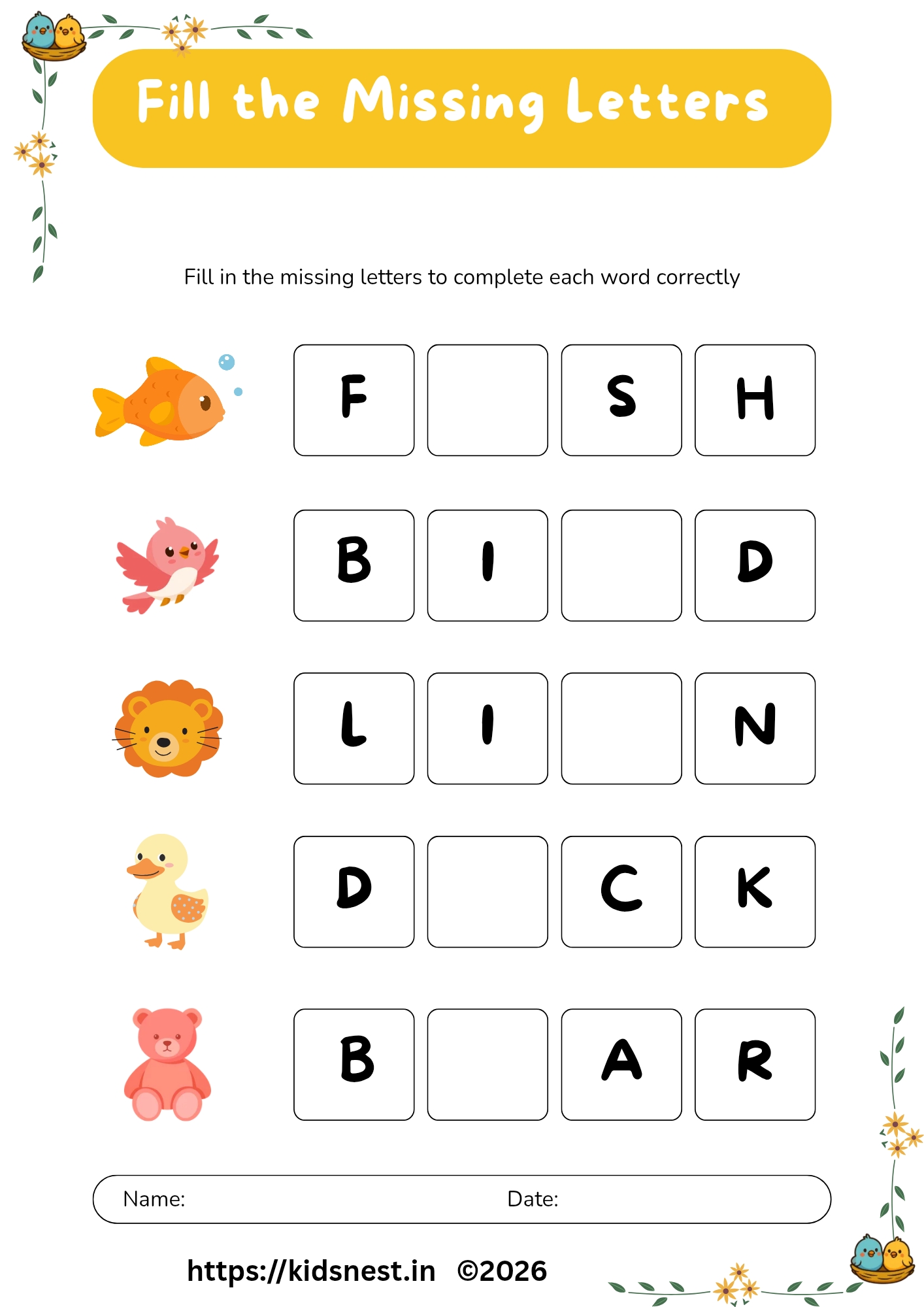 Fill in the Missing Alphabet: Printable Phonics Worksheet