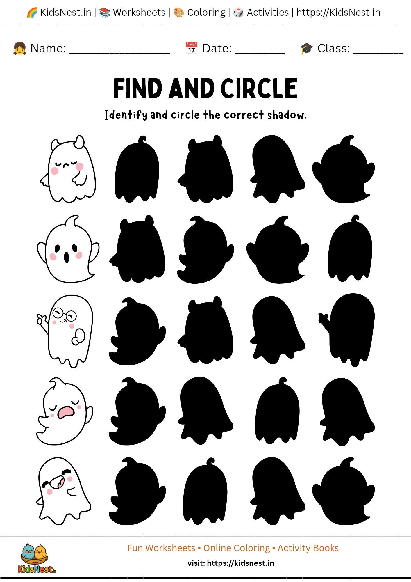 Find the Shadow Game | Printable Kids Activity Worksheet