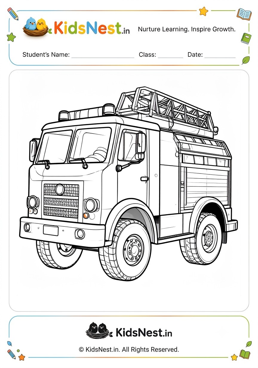 Fire Truck Coloring Page for Kids | Free Printable PDF