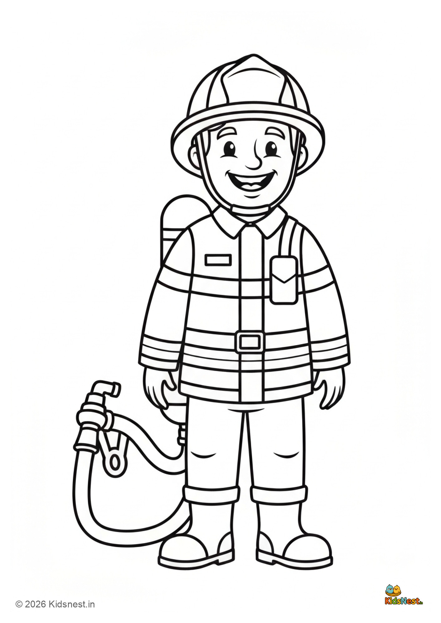 Firefighter Coloring Page for Kids | Free Printable Worksheet