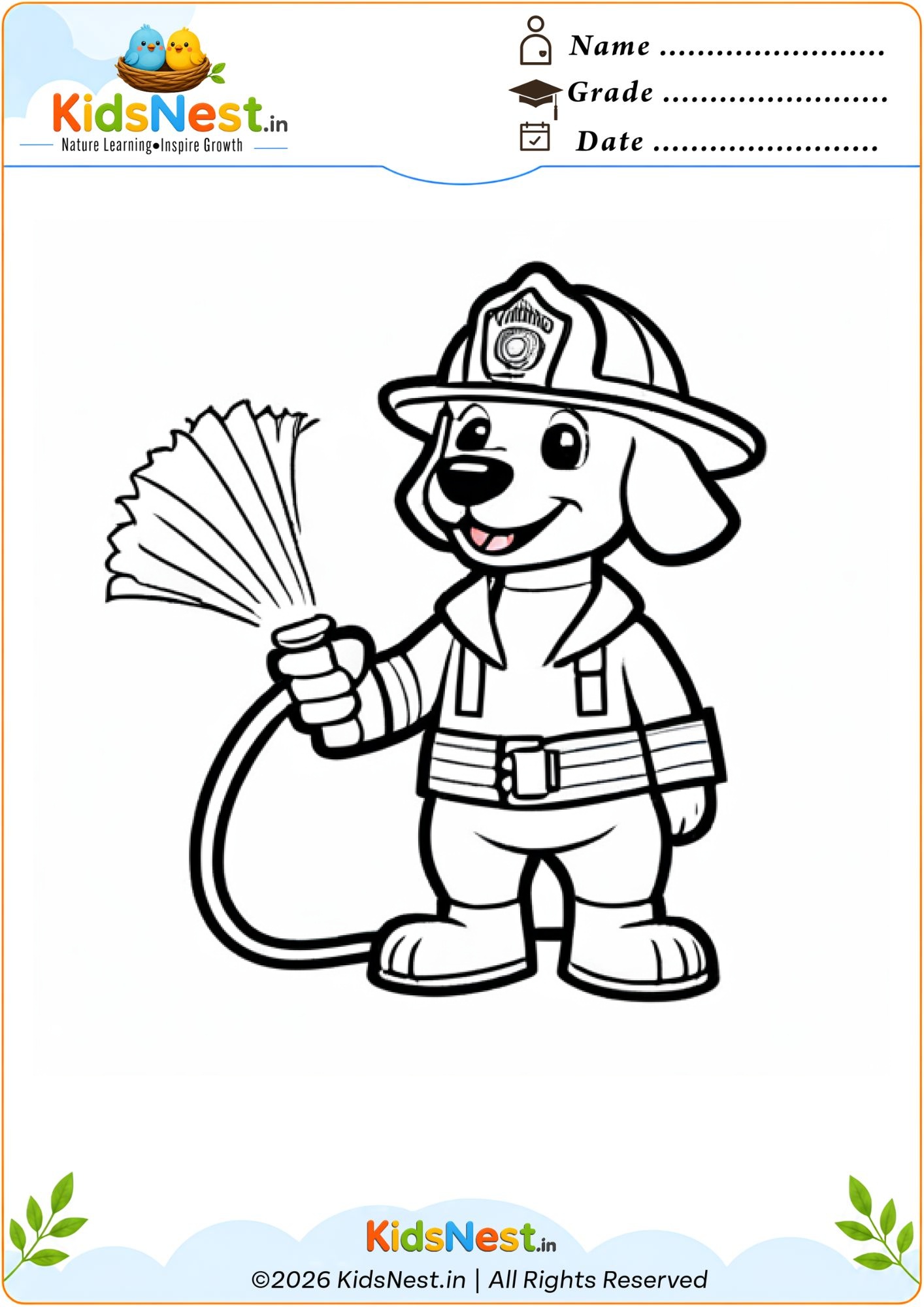 Firefighter Dog Coloring Page for Kids | Printable Worksheet
