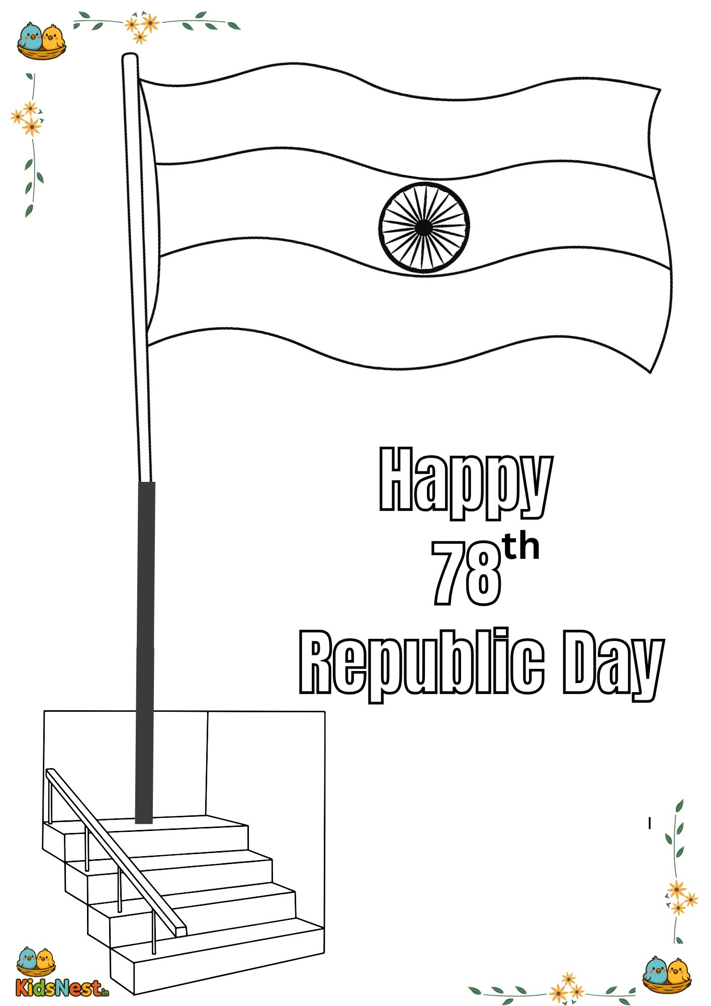 Republic Day Flag Coloring Page for Kids | Printable Activity